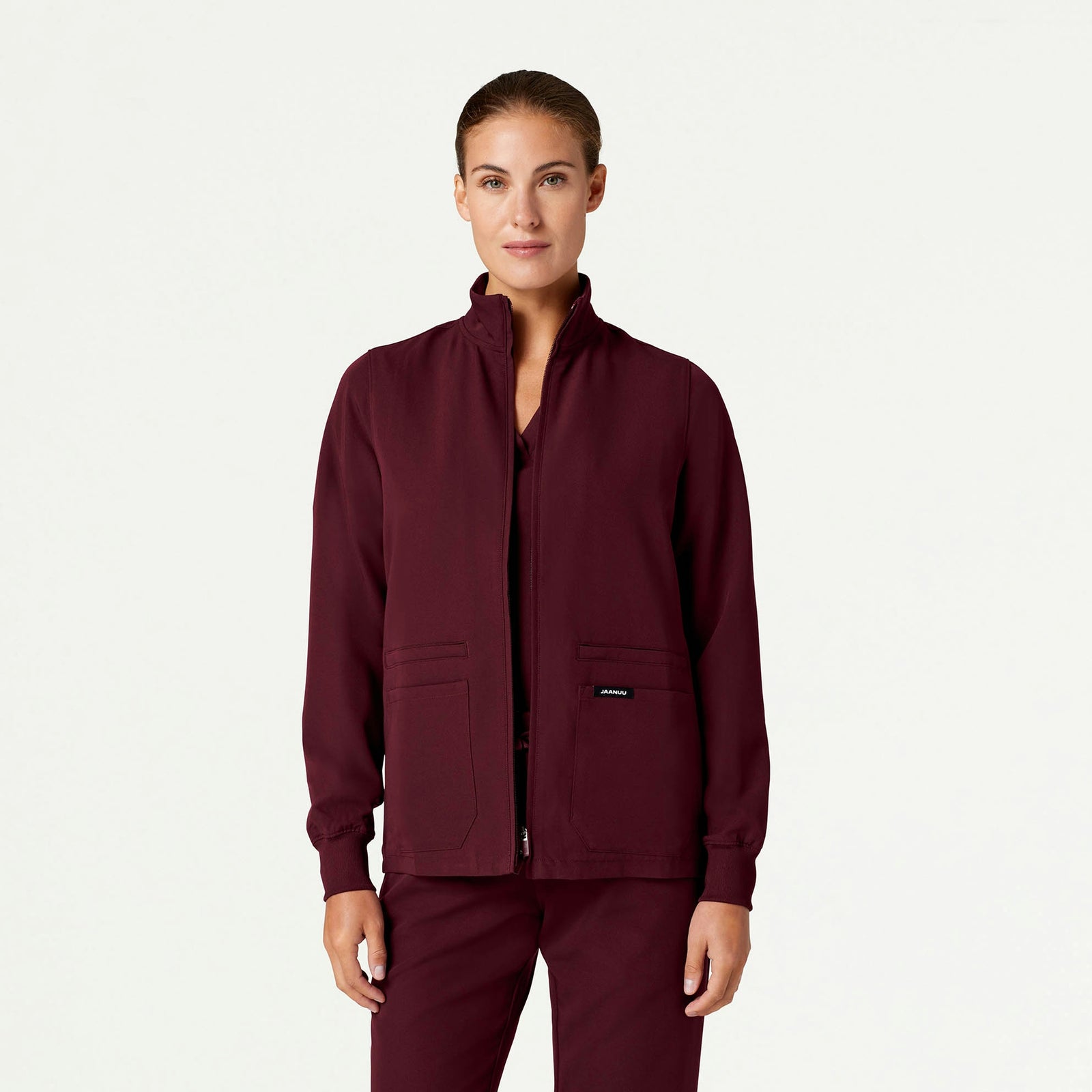 Ceri Essential 6-Pocket Scrub Jacket - Burgundy - WOMEN'S JACKETS - Jaanuu