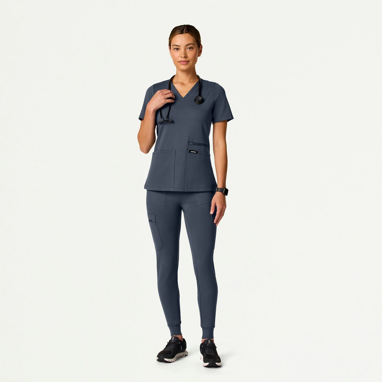 Kass Slim 4-Pocket ULTRAsoft Scrub Top - Carbon Gray - WOMEN'S TOPS - Jaanuu