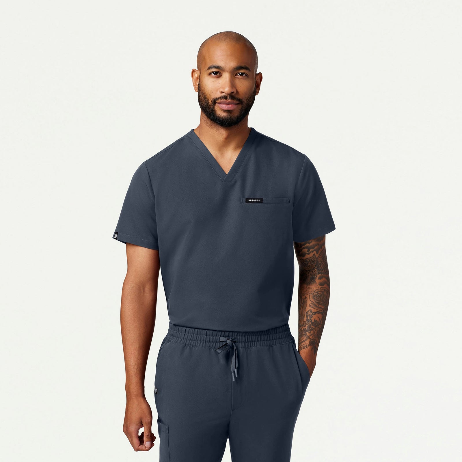 Romin 1-Pocket Scrub Top - Carbon Gray - MEN'S TOPS - Jaanuu