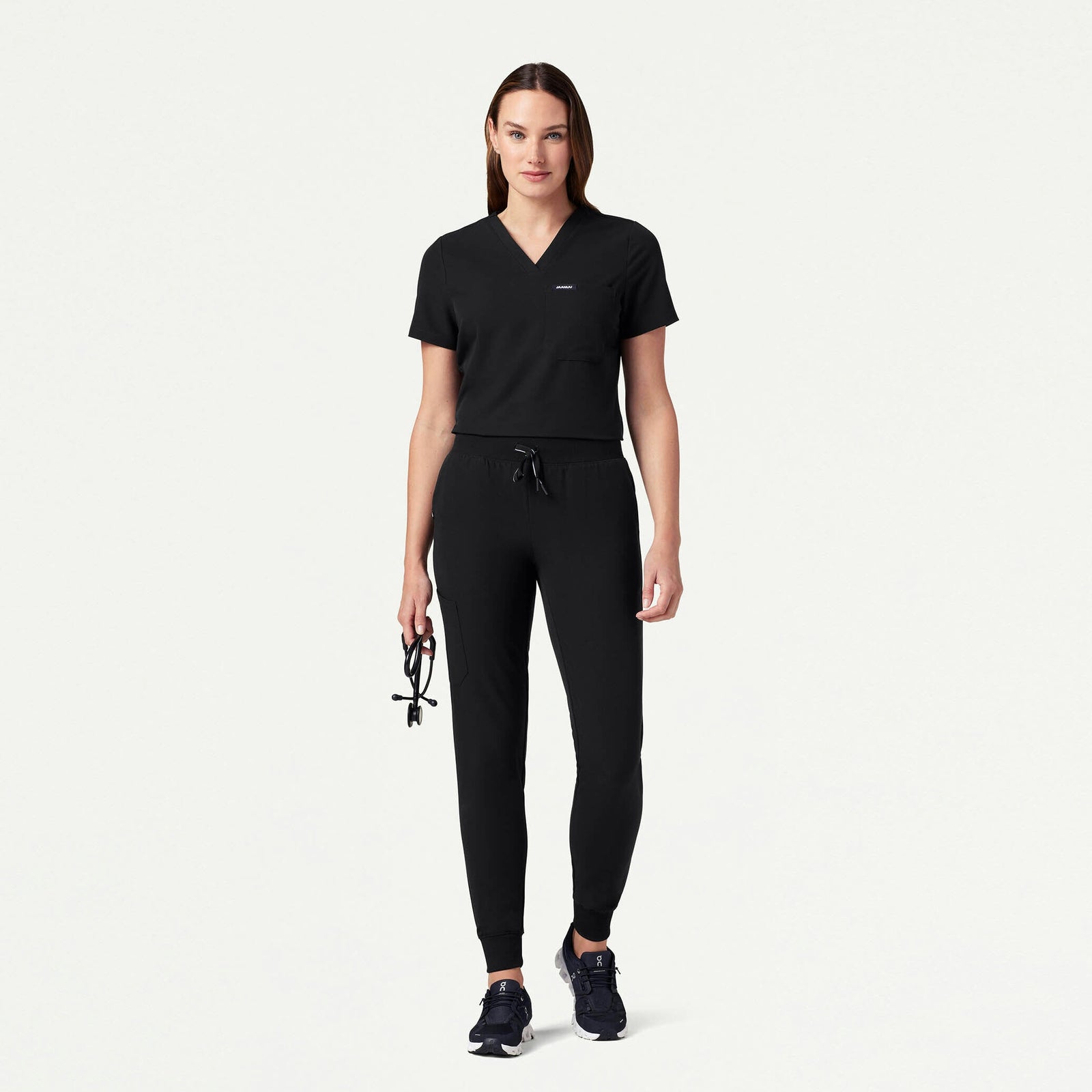 Rhena Slim Essential 1-Pocket Scrub Top - Black - WOMEN'S TOPS - Jaanuu