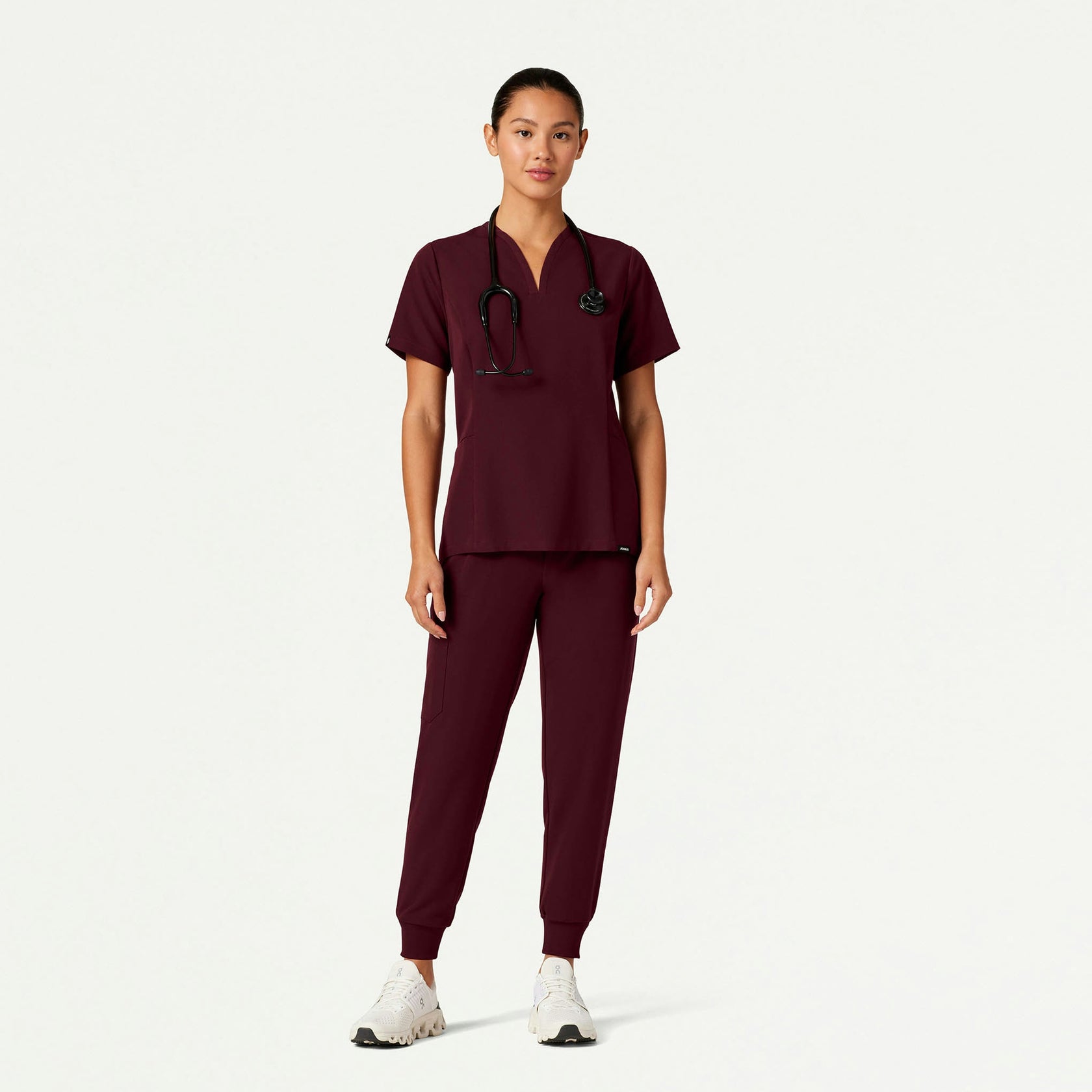 Calix Fit & Flare Scrub Top - Burgundy - WOMEN'S TOPS - Jaanuu