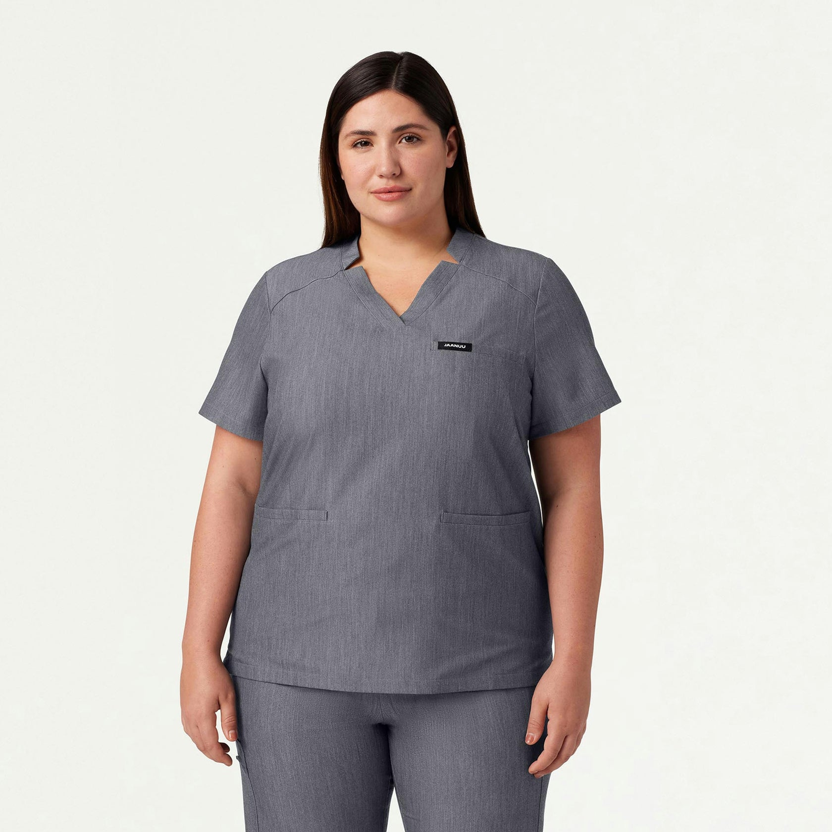 Helia Notched V-Neck Scrub Top - Heather Gray - WOMEN'S TOPS - Jaanuu