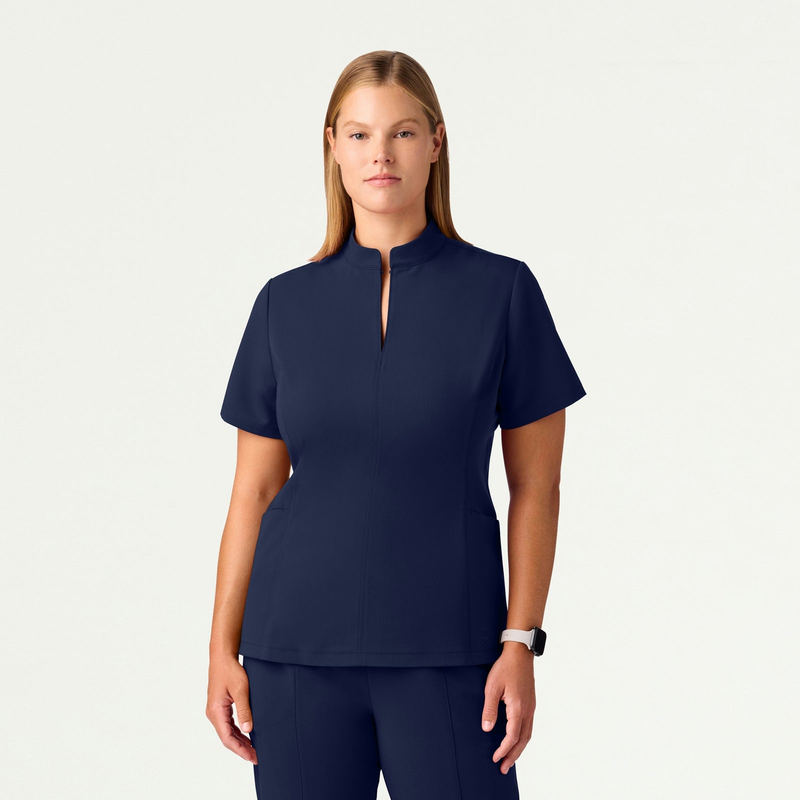 Aria Fit & Flare Mock-Neck Scrub Top - Midnight Navy - WOMEN'S TOPS - Jaanuu