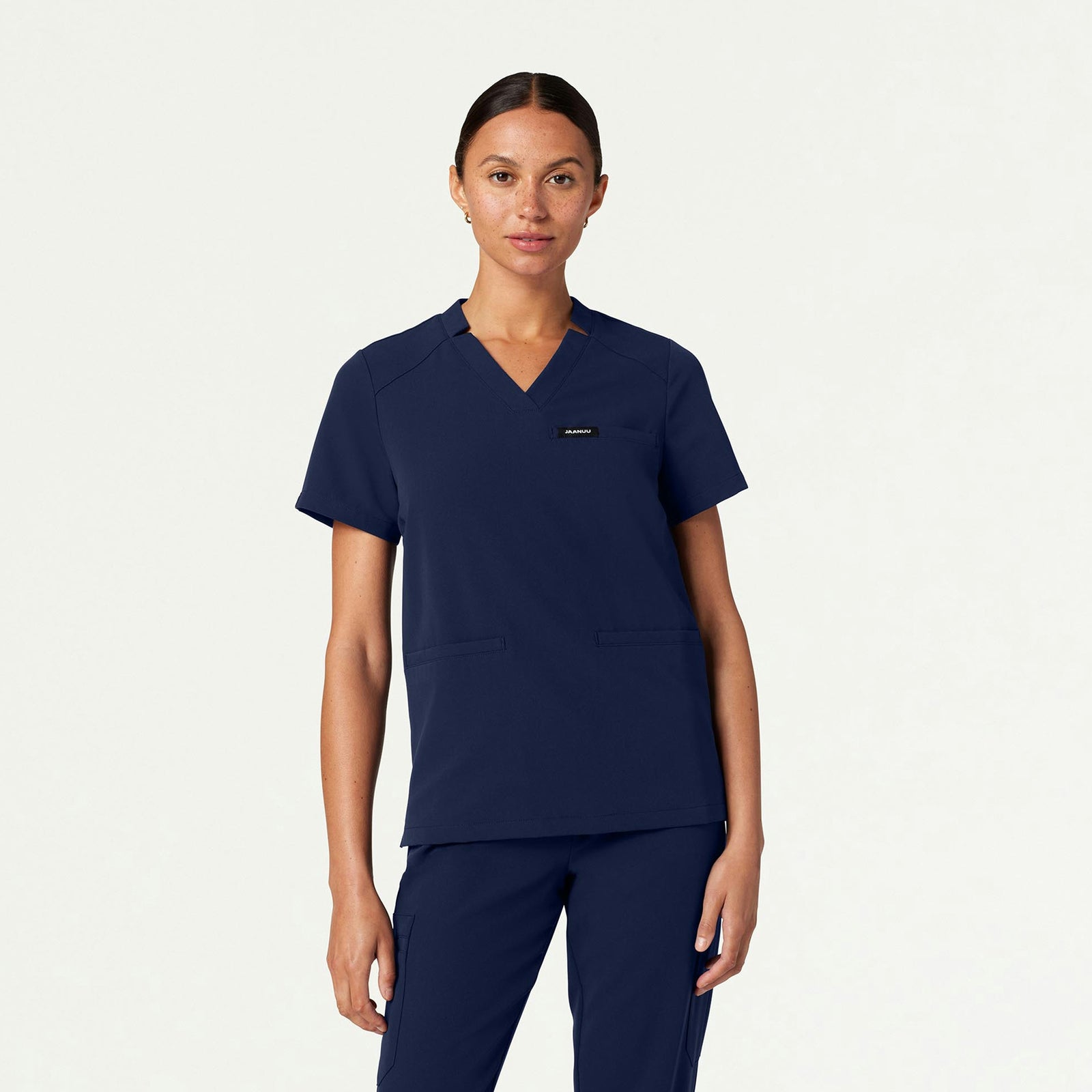 Helia Notched V-Neck Scrub Top - Midnight Navy - WOMEN'S TOPS - Jaanuu