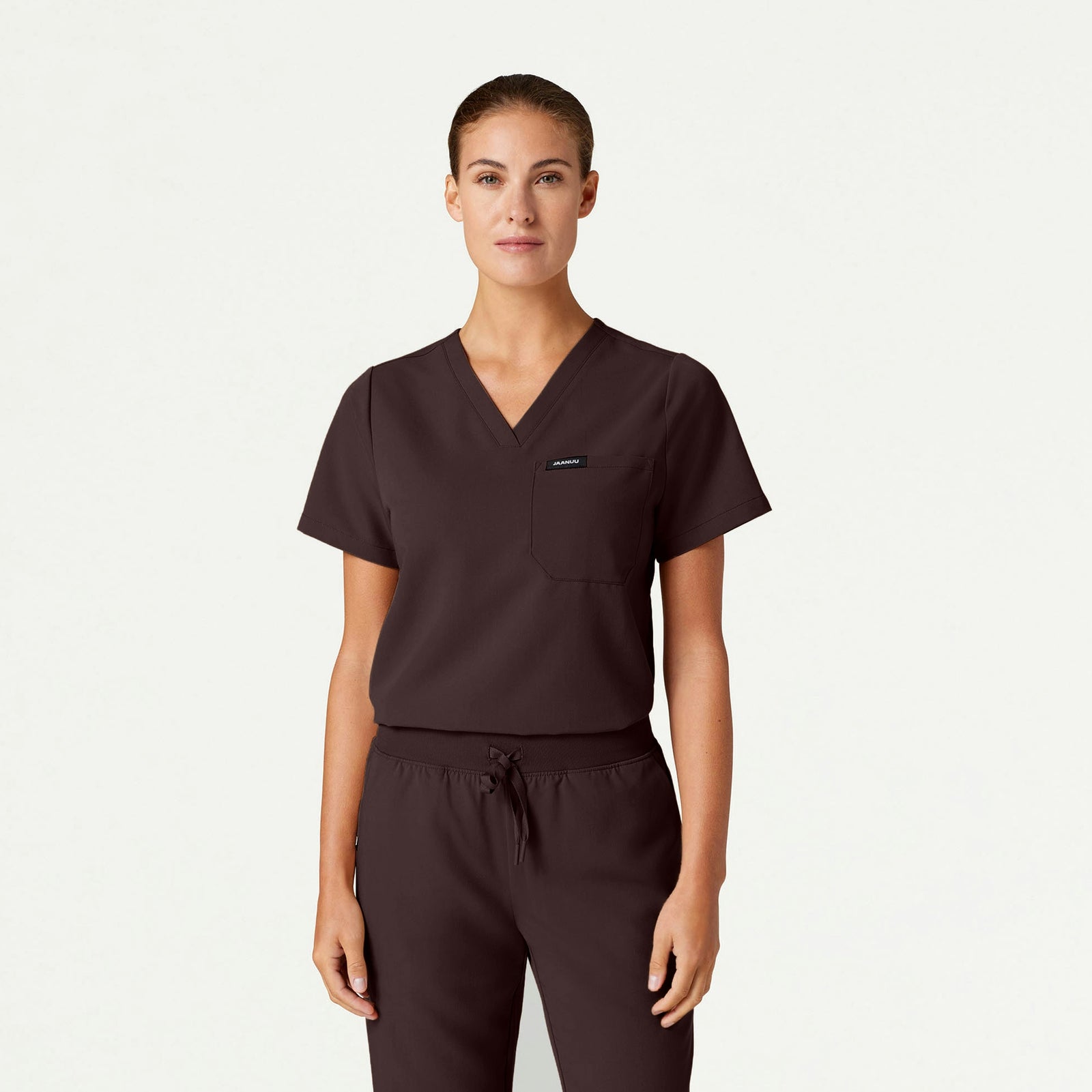 Rhena Essential 1-Pocket Scrub Top - Espresso - WOMEN'S TOPS - Jaanuu