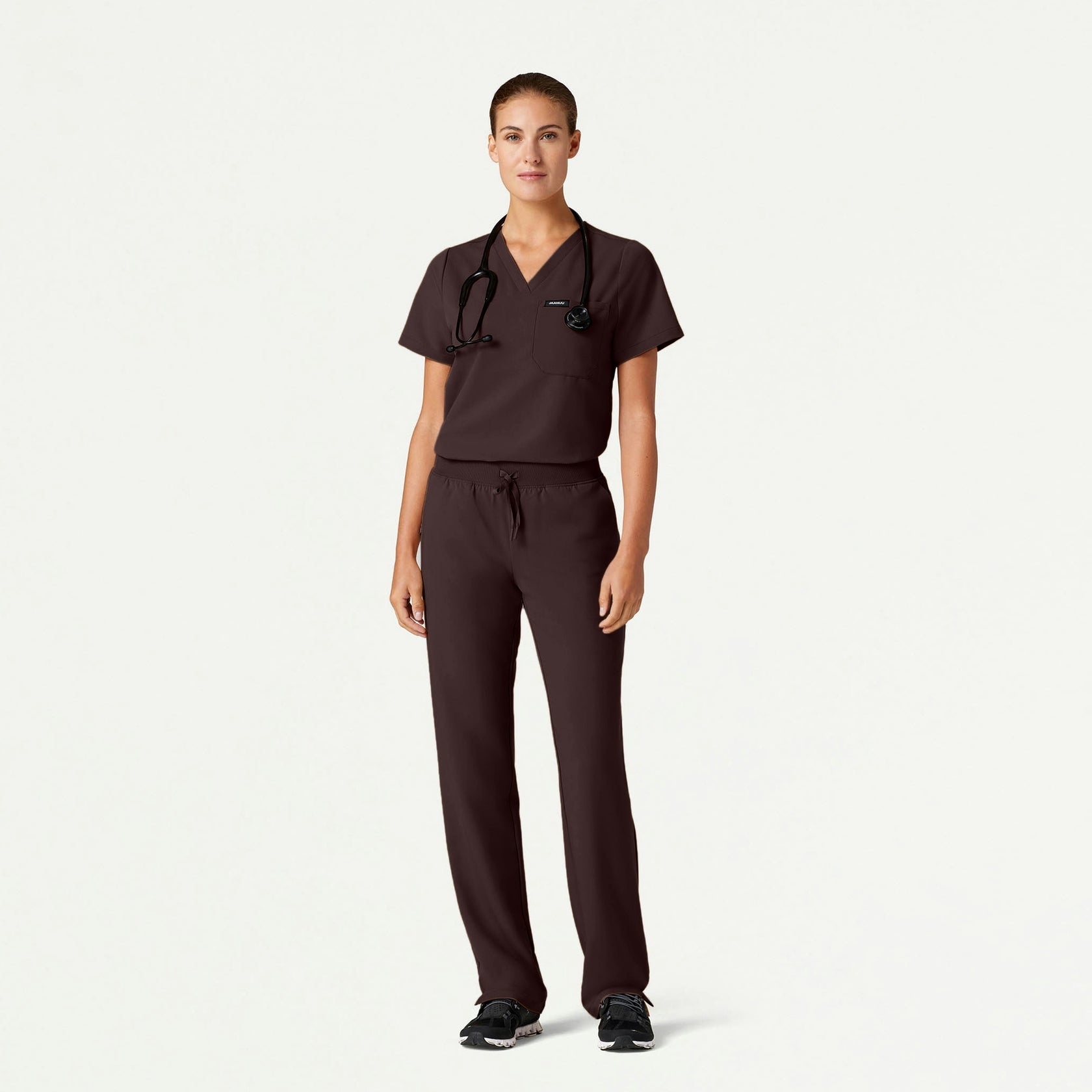 Rhena Essential 1-Pocket Scrub Top - Espresso - WOMEN'S TOPS - Jaanuu