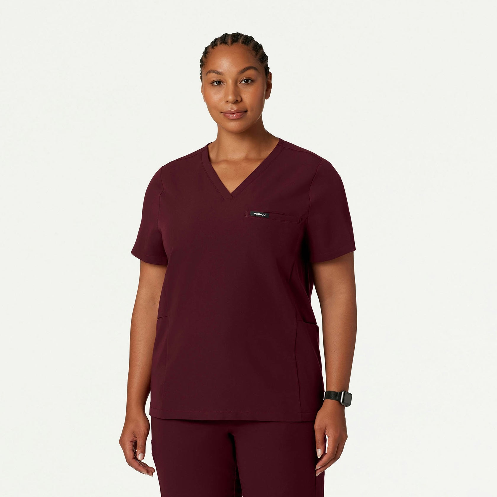 Magna 3-Pocket Scrub Top - Burgundy - WOMEN'S TOPS - Jaanuu