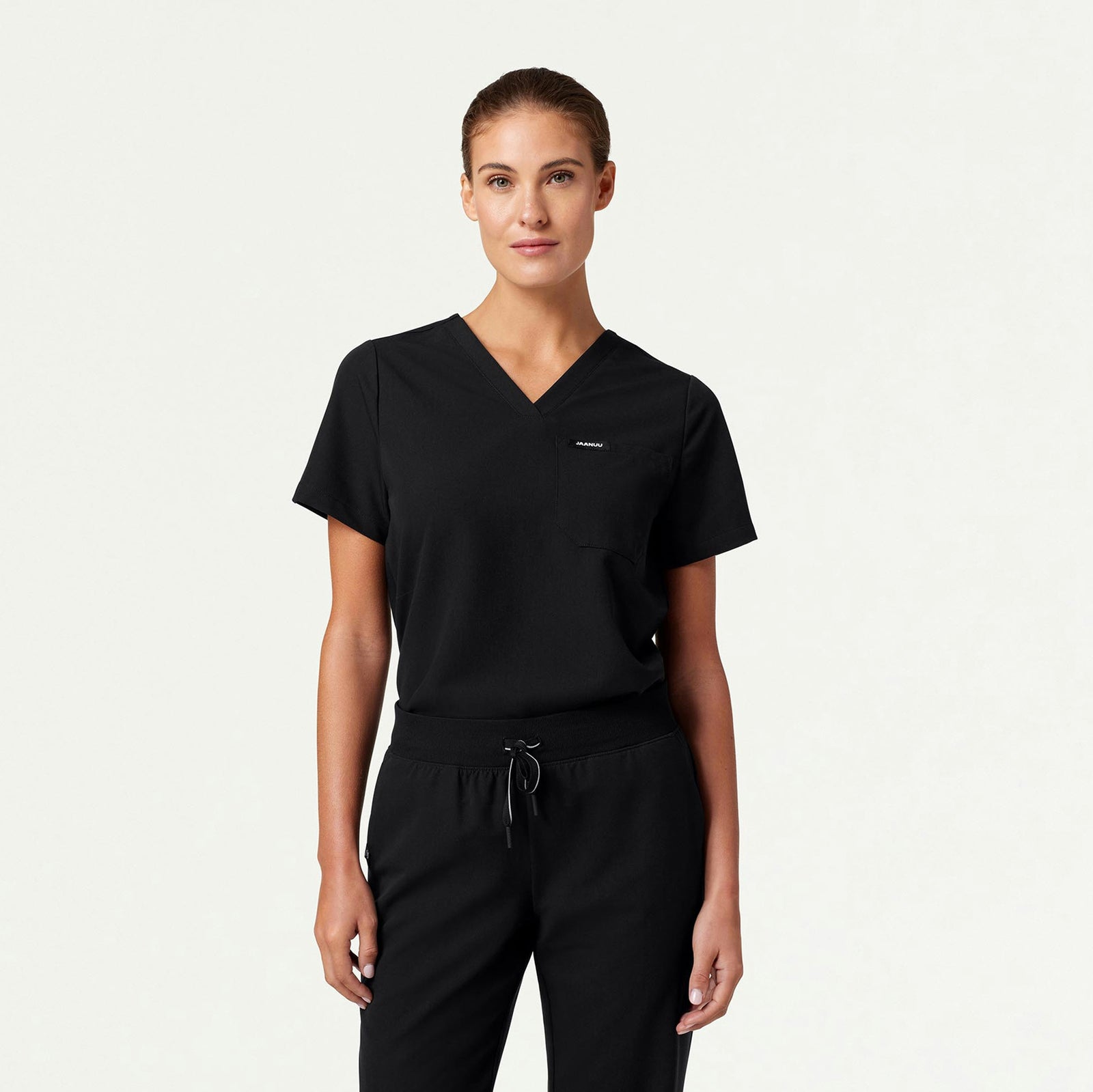 Rhena Essential 1-Pocket Scrub Top - Black - WOMEN'S TOPS - Jaanuu