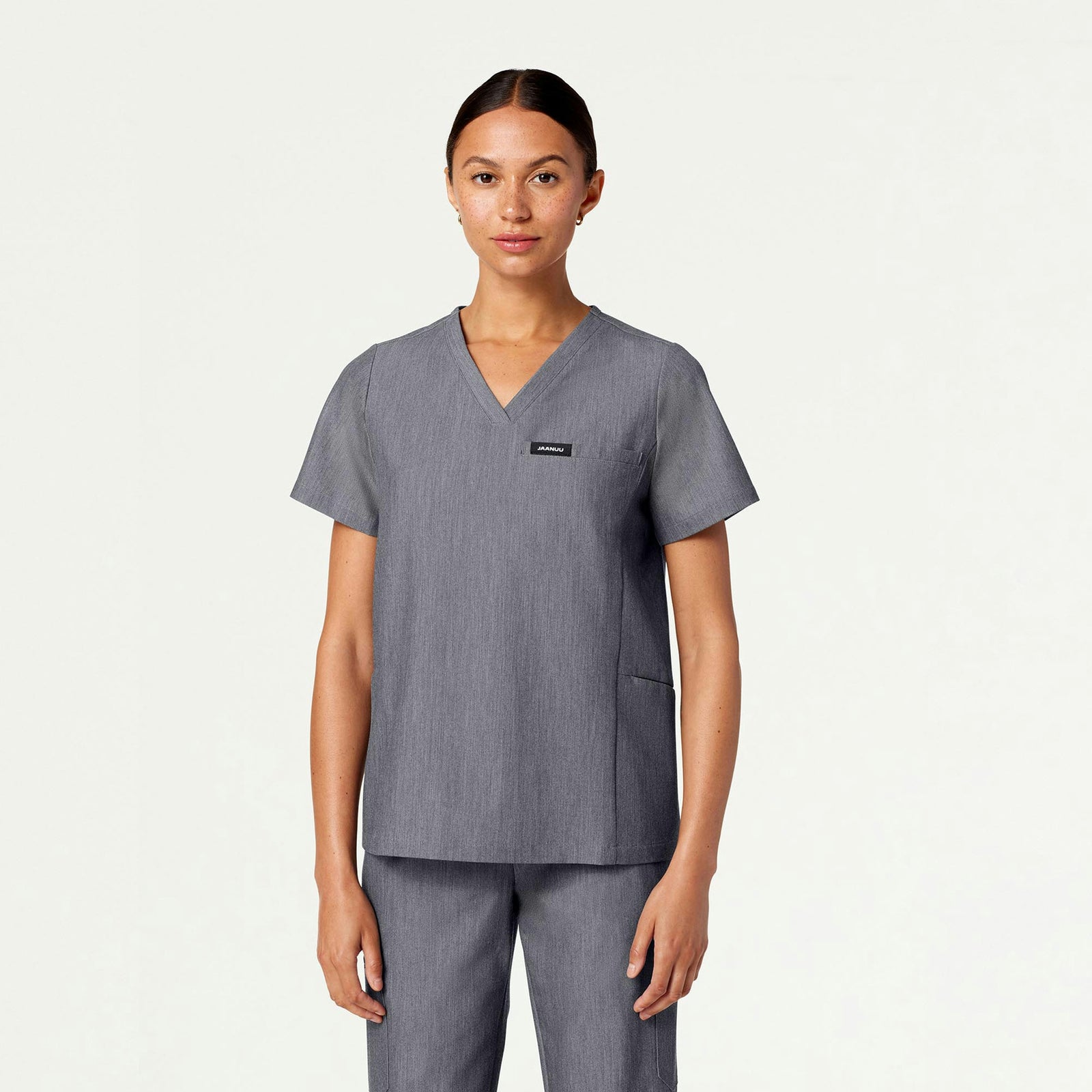 Magna 3-Pocket Scrub Top - Heather Gray - WOMEN'S TOPS - Jaanuu