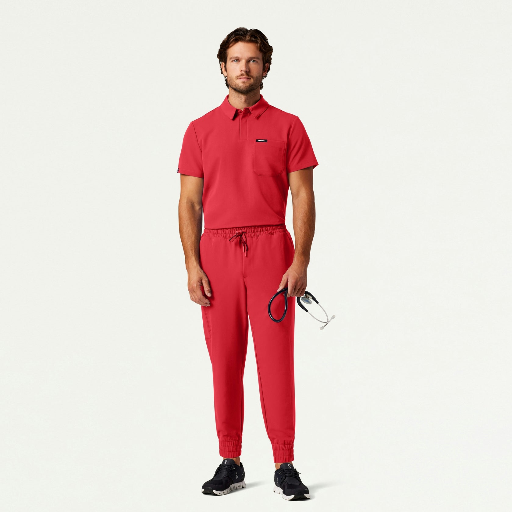 Axis Polo Scrub Top - Brilliant Red - MEN'S TOPS - Jaanuu