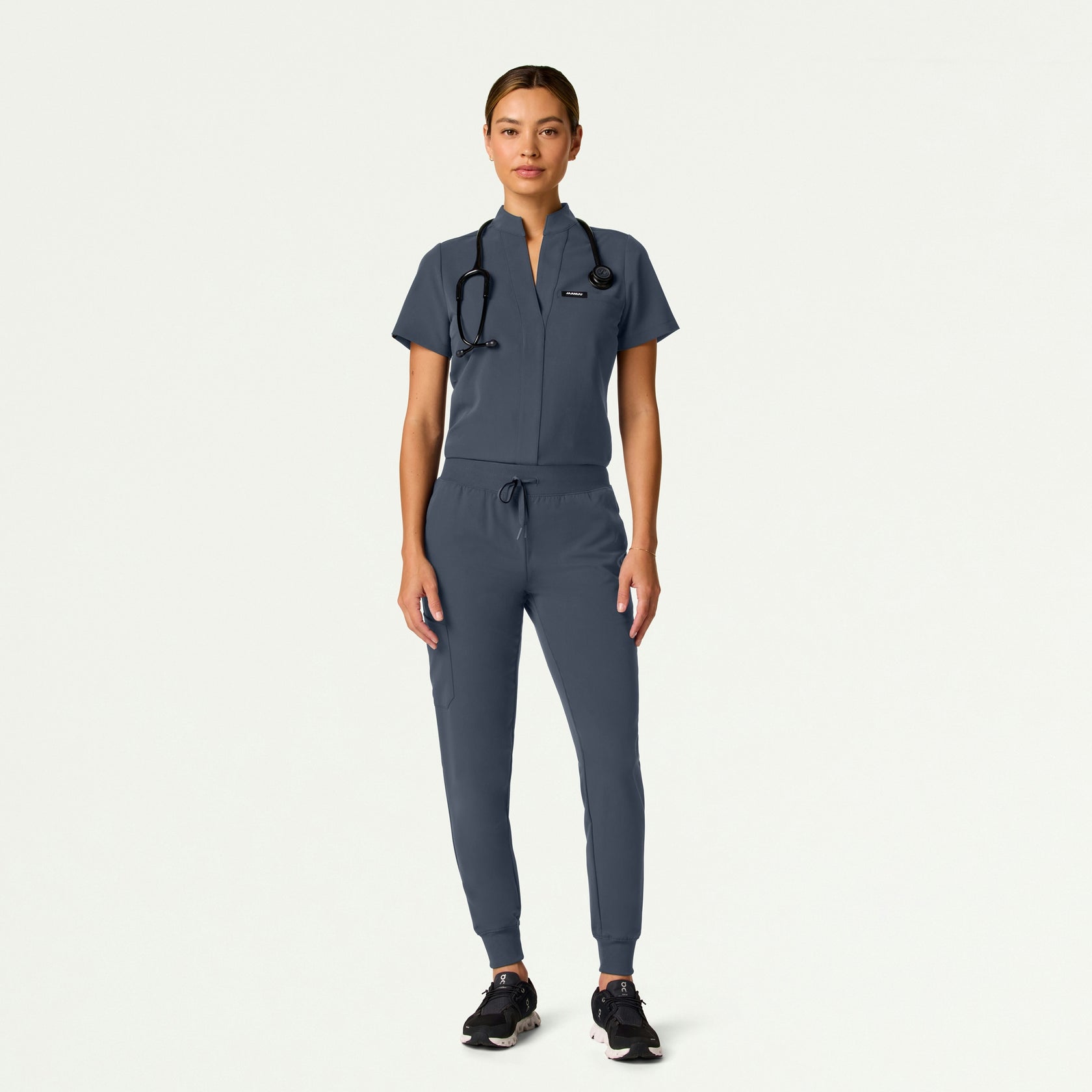 Serin Slim 1-Pocket Scrub Top - Carbon Gray - WOMEN'S TOPS - Jaanuu