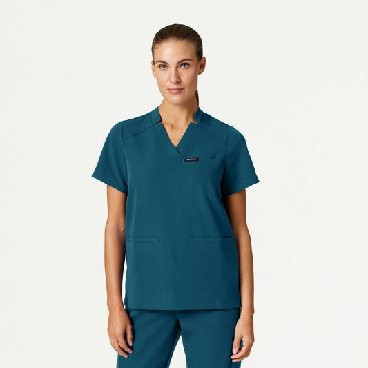 Helia Notched V-Neck Scrub Top - Caribbean Blue - WOMEN'S TOPS - Jaanuu