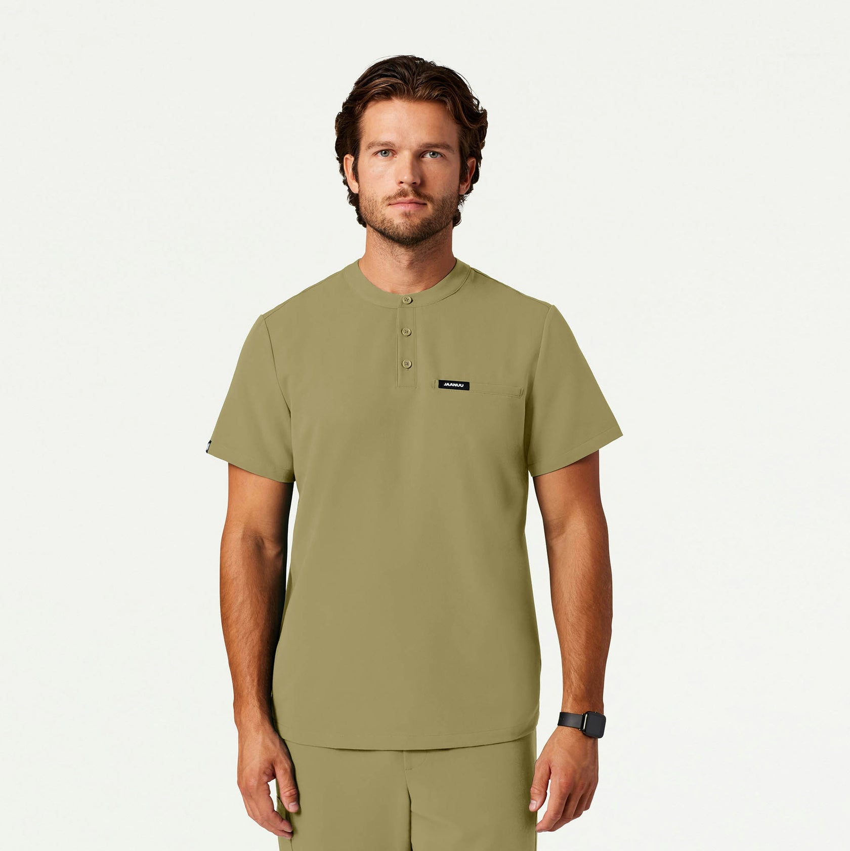 Reeve Henley Scrub Top - Ceramic Khaki - MEN'S TOPS - Jaanuu