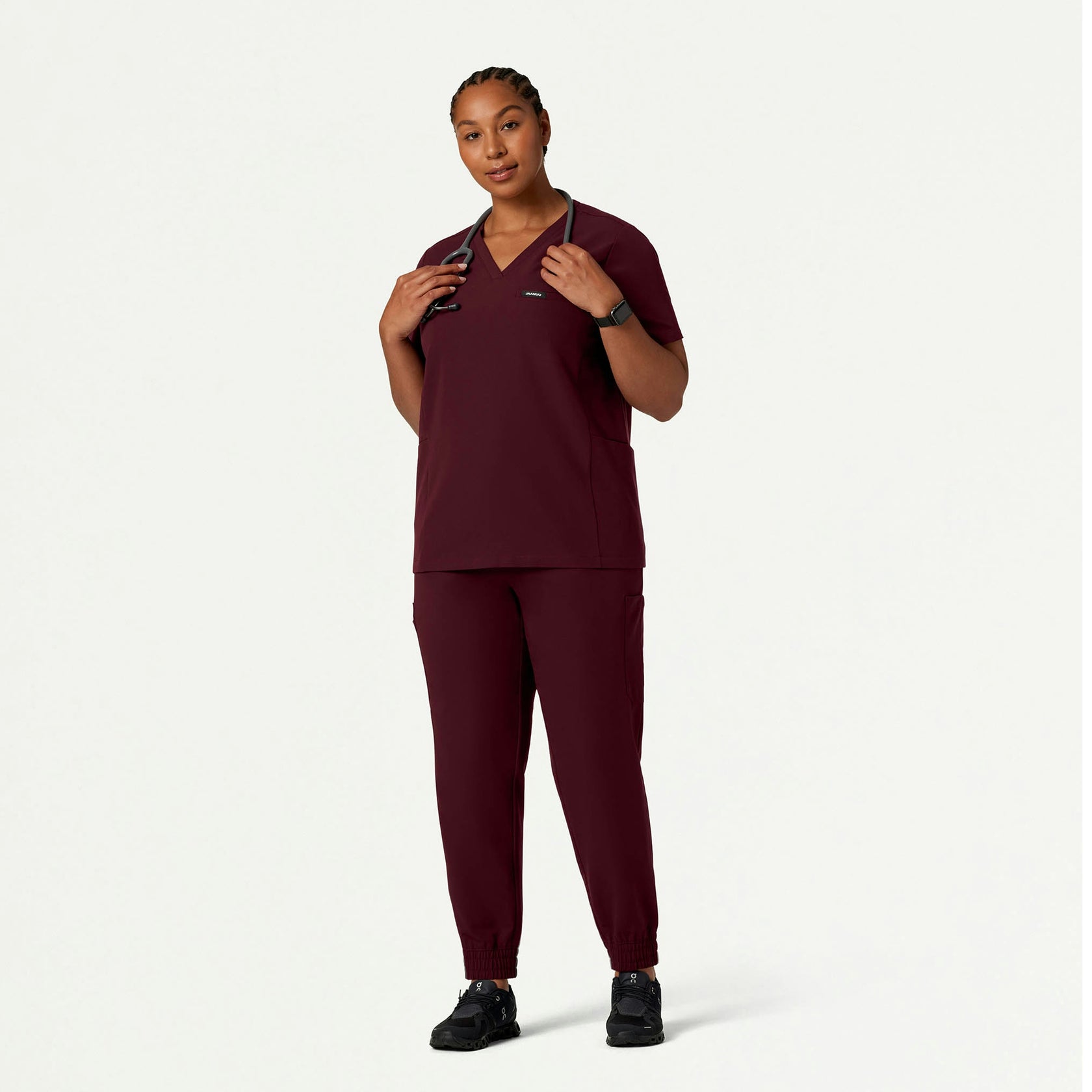 Magna 3-Pocket Scrub Top - Burgundy - WOMEN'S TOPS - Jaanuu