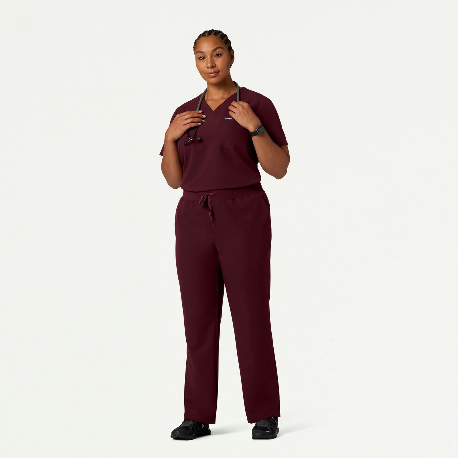 Xenos Essential Knit-Waist Scrub Pant - Burgundy - WOMEN'S PANTS - Jaanuu