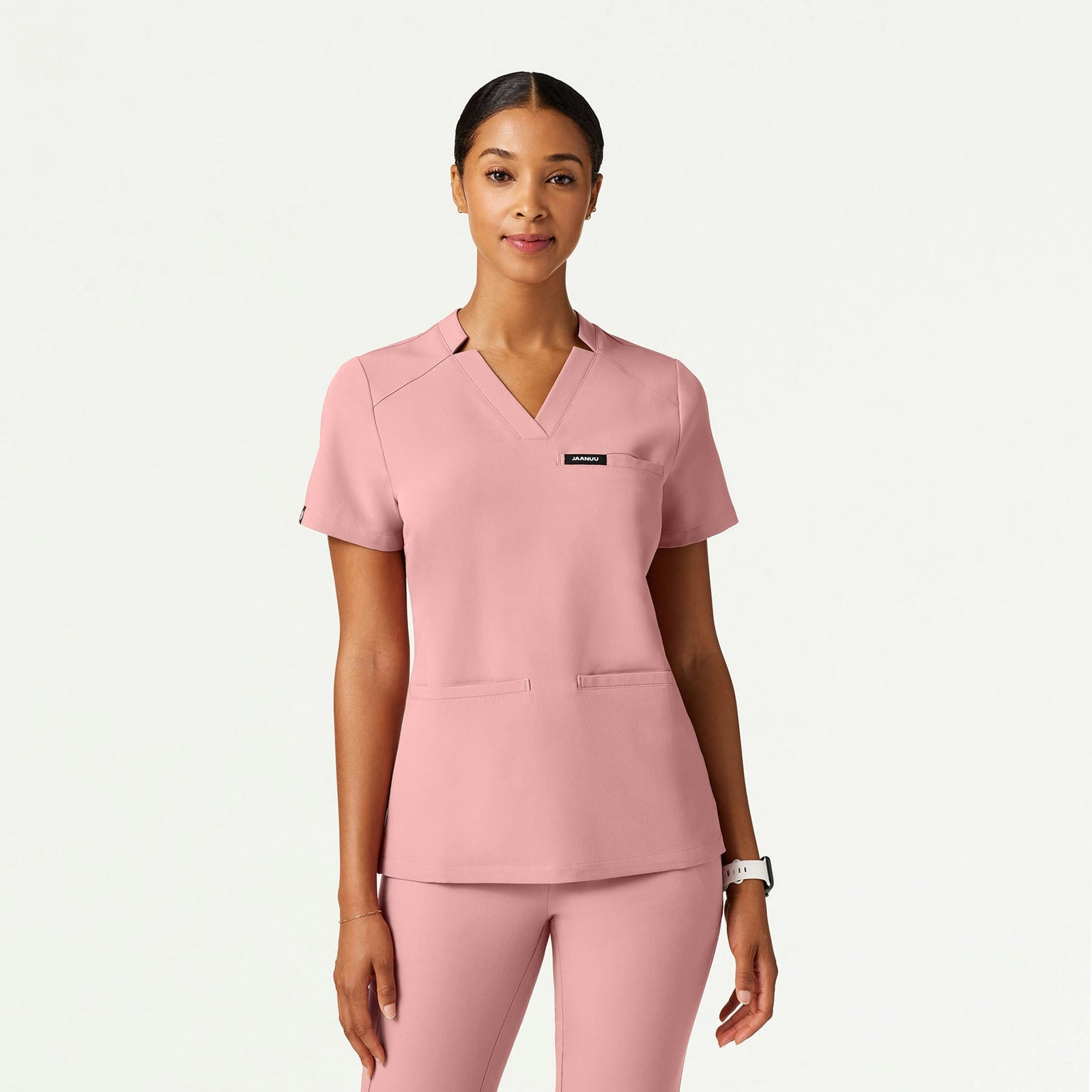 Helia Slim Notched V-Neck Scrub Top - Mauve - WOMEN'S TOPS - Jaanuu