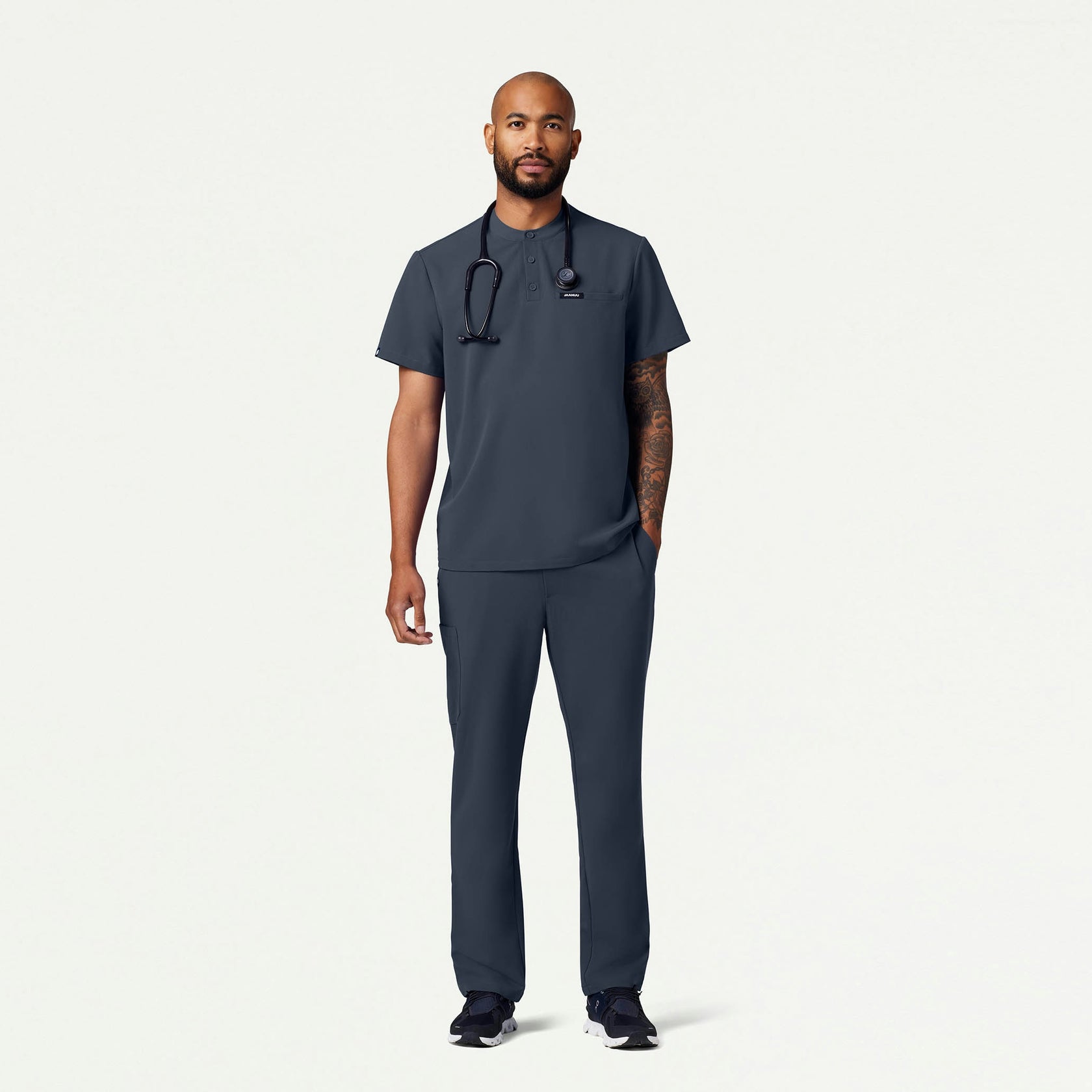 Reeve Henley Scrub Top - Carbon Gray - MEN'S TOPS - Jaanuu