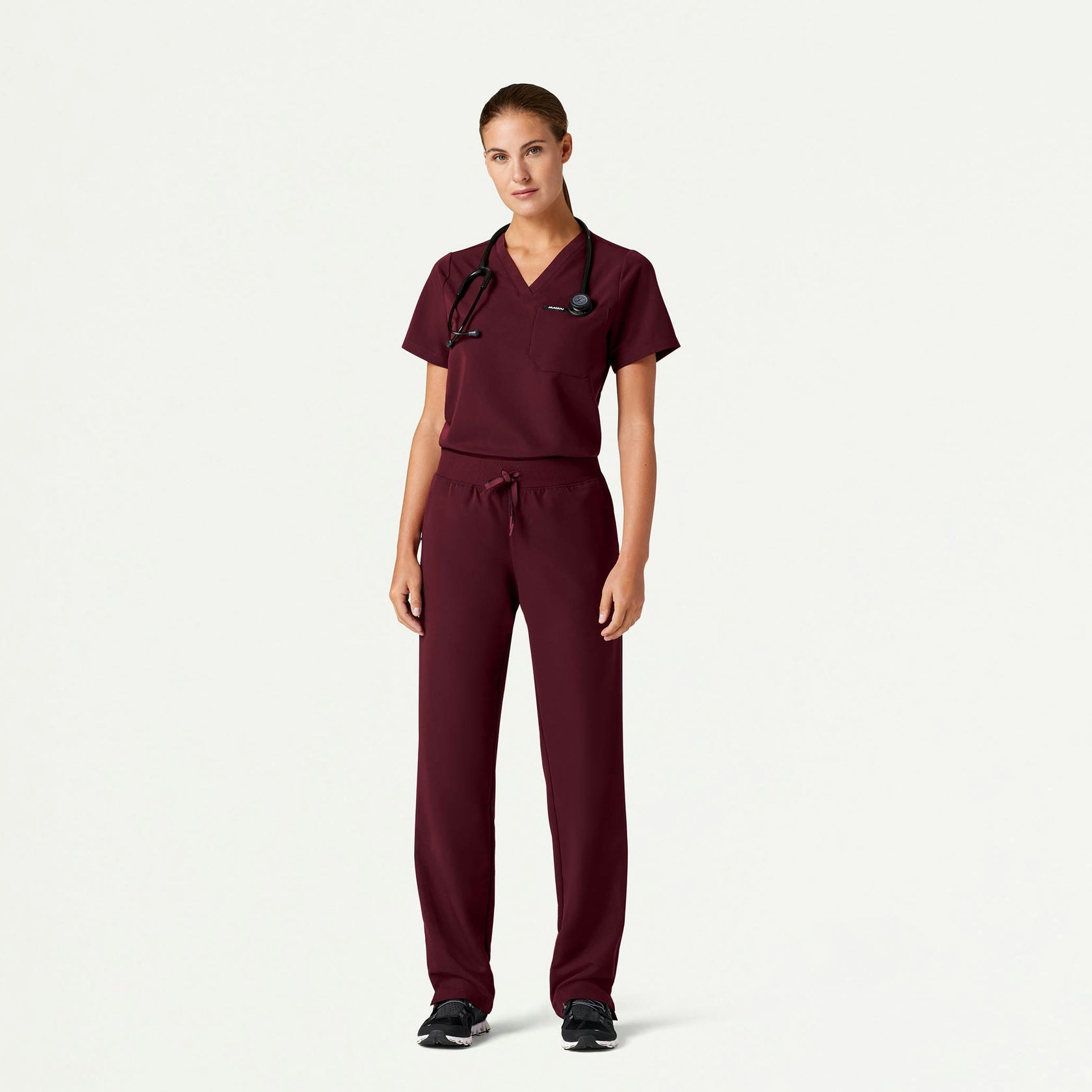 Xenos Essential Knit-Waist Scrub Pant - Burgundy - WOMEN'S PANTS - Jaanuu