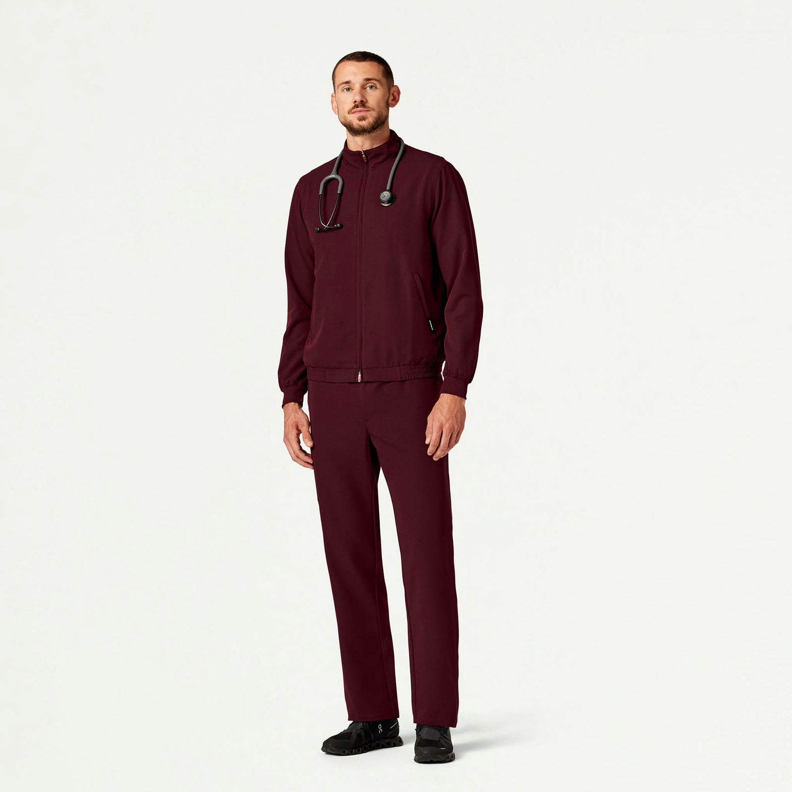 Wolfe Everyday 6-Pocket Scrub Jacket - Burgundy - MEN'S JACKETS - Jaanuu