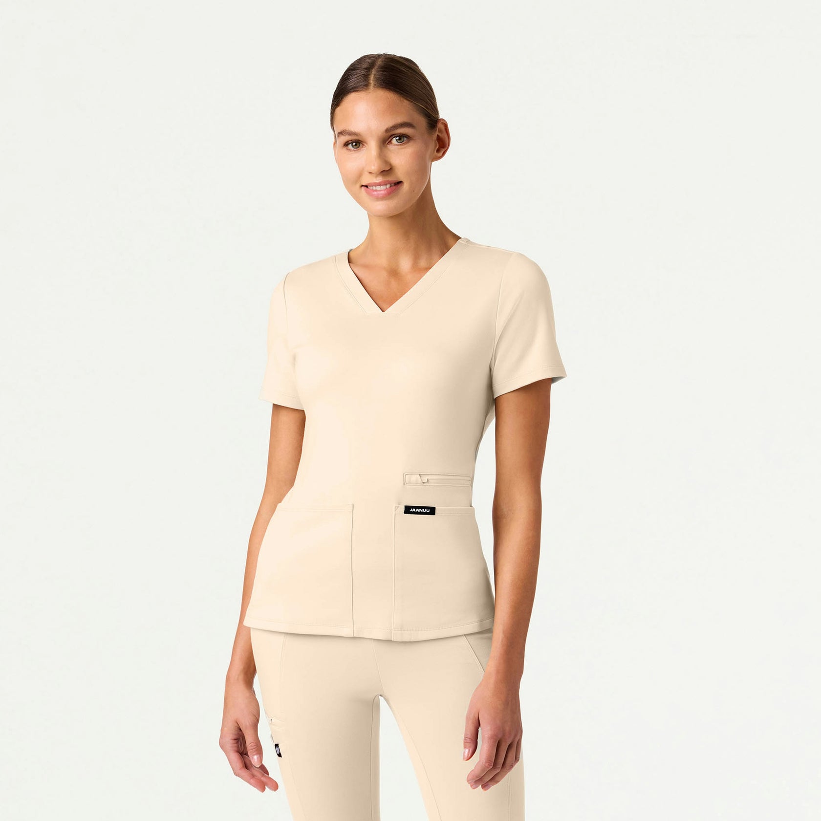 Kass Slim 4-Pocket ULTRAsoft Scrub Top - Sand - WOMEN'S TOPS - Jaanuu