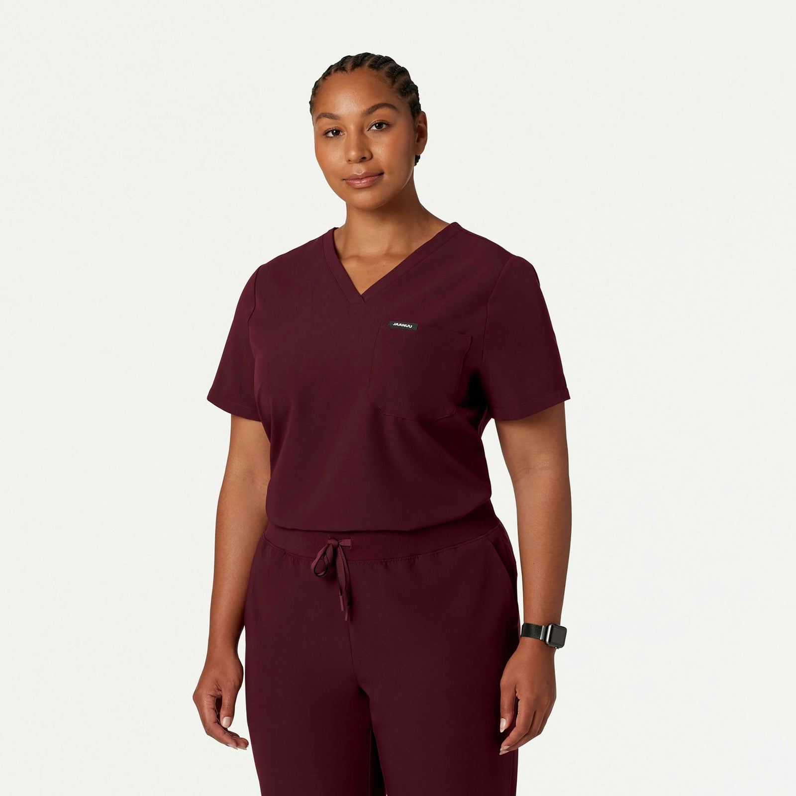 Rhena Essential 1-Pocket Scrub Top - Burgundy - WOMEN'S TOPS - Jaanuu