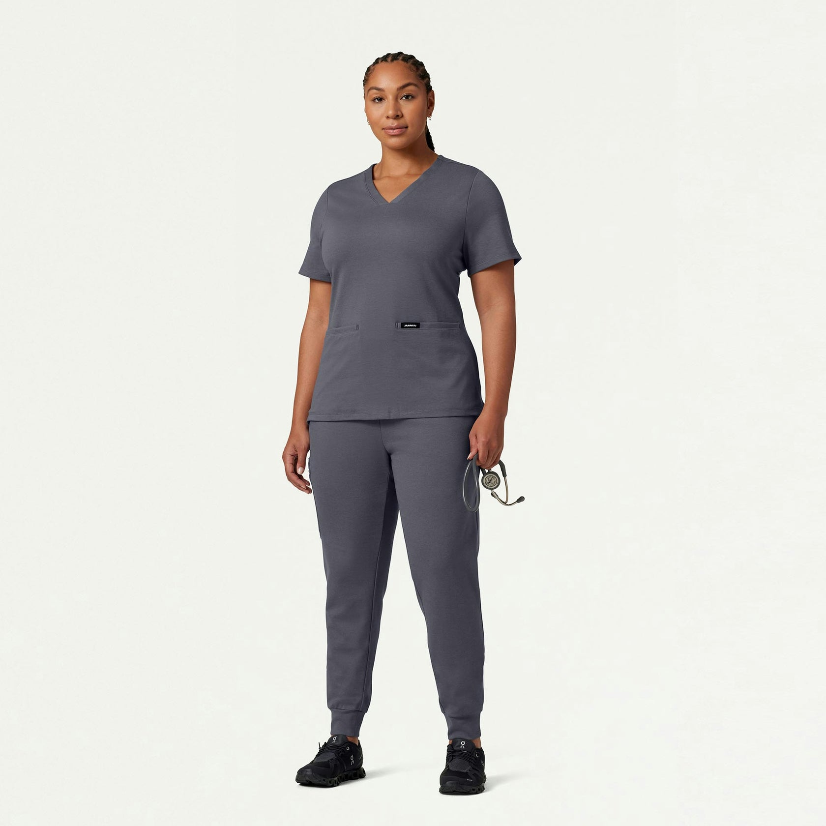 Cesi Slim ULTRAsoft Scrub Top - Heather Gray - WOMEN'S TOPS - Jaanuu