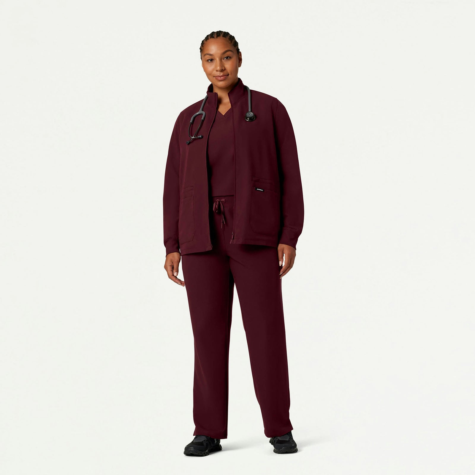 Ceri Essential 6-Pocket Scrub Jacket - Burgundy - WOMEN'S JACKETS - Jaanuu