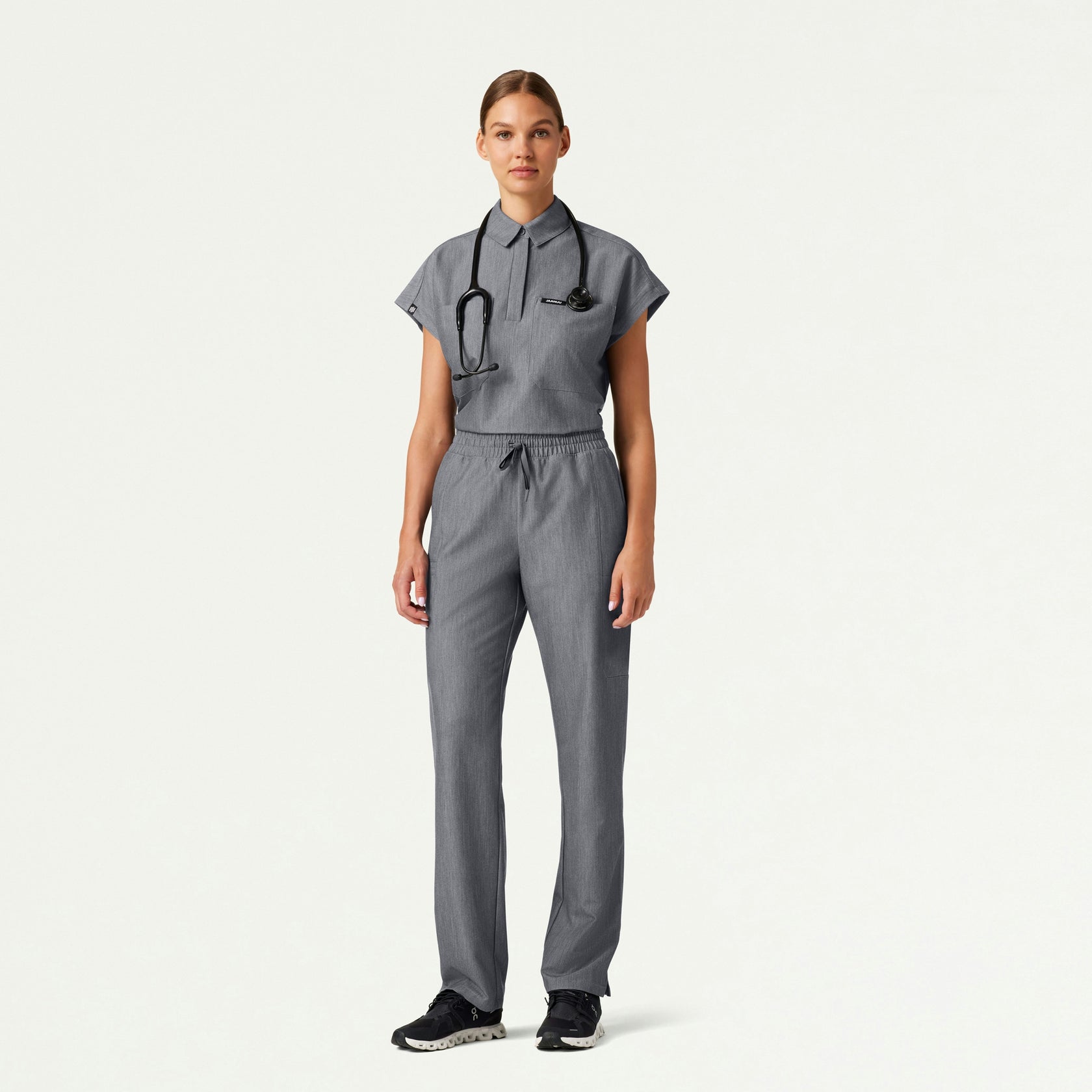 Acta Oversized 2-Pocket Scrub Top - Heather Gray - WOMEN'S TOPS - Jaanuu