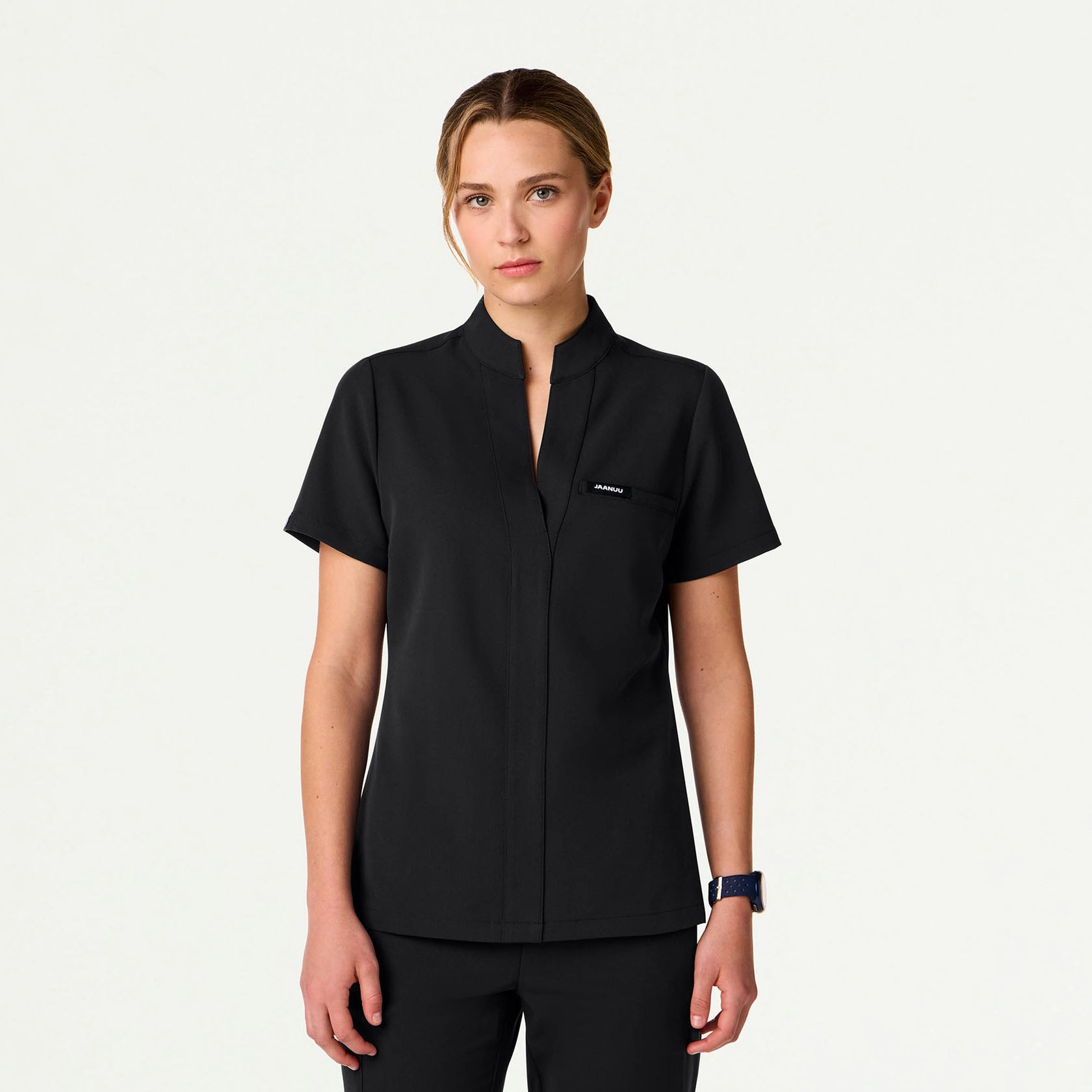 Serin Slim 1-Pocket Scrub Top - Black - WOMEN'S TOPS - Jaanuu