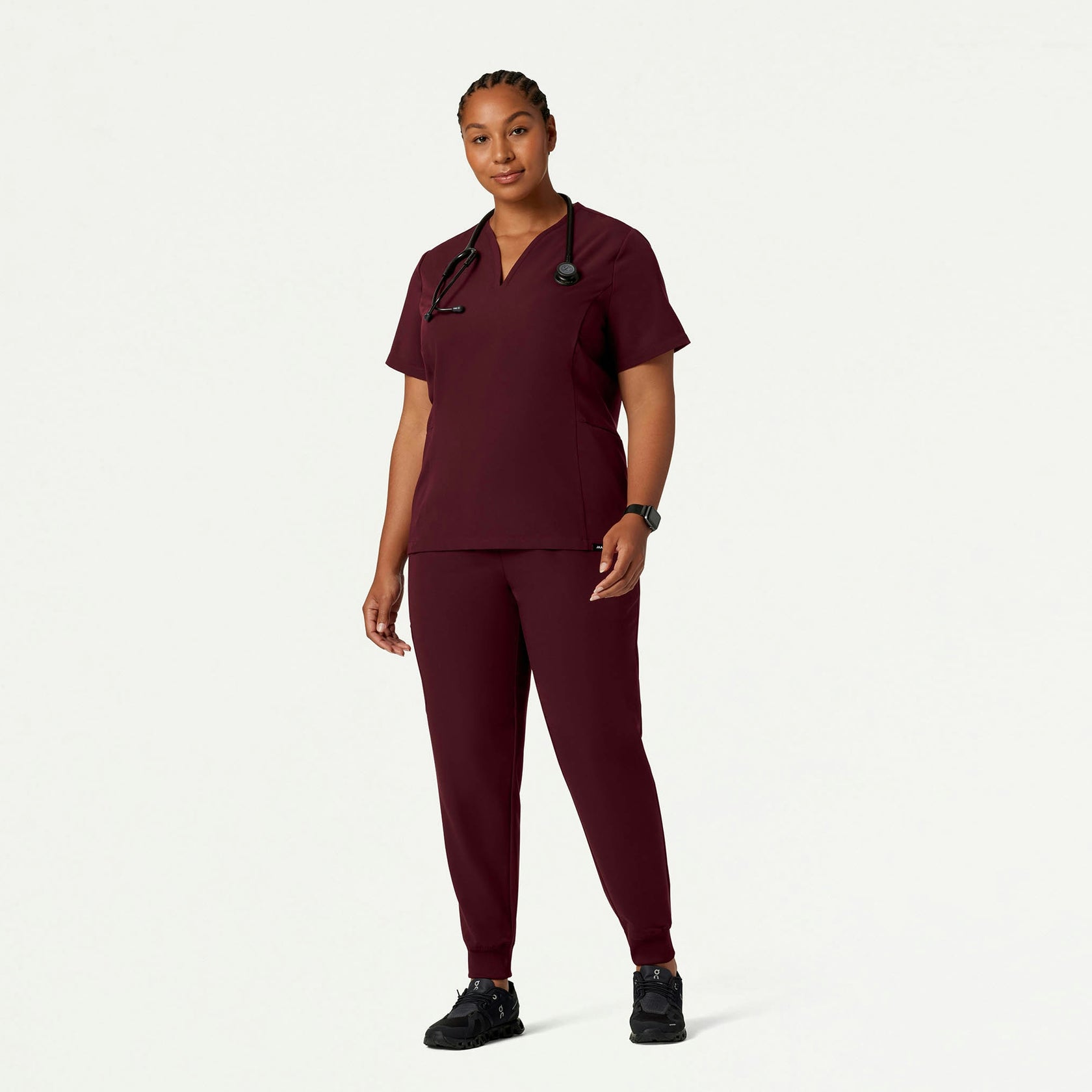 Calix Fit & Flare Scrub Top - Burgundy - WOMEN'S TOPS - Jaanuu