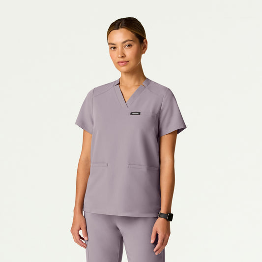 Helia Notched V-Neck Scrub Top - Chrome - WOMEN'S TOPS - Jaanuu