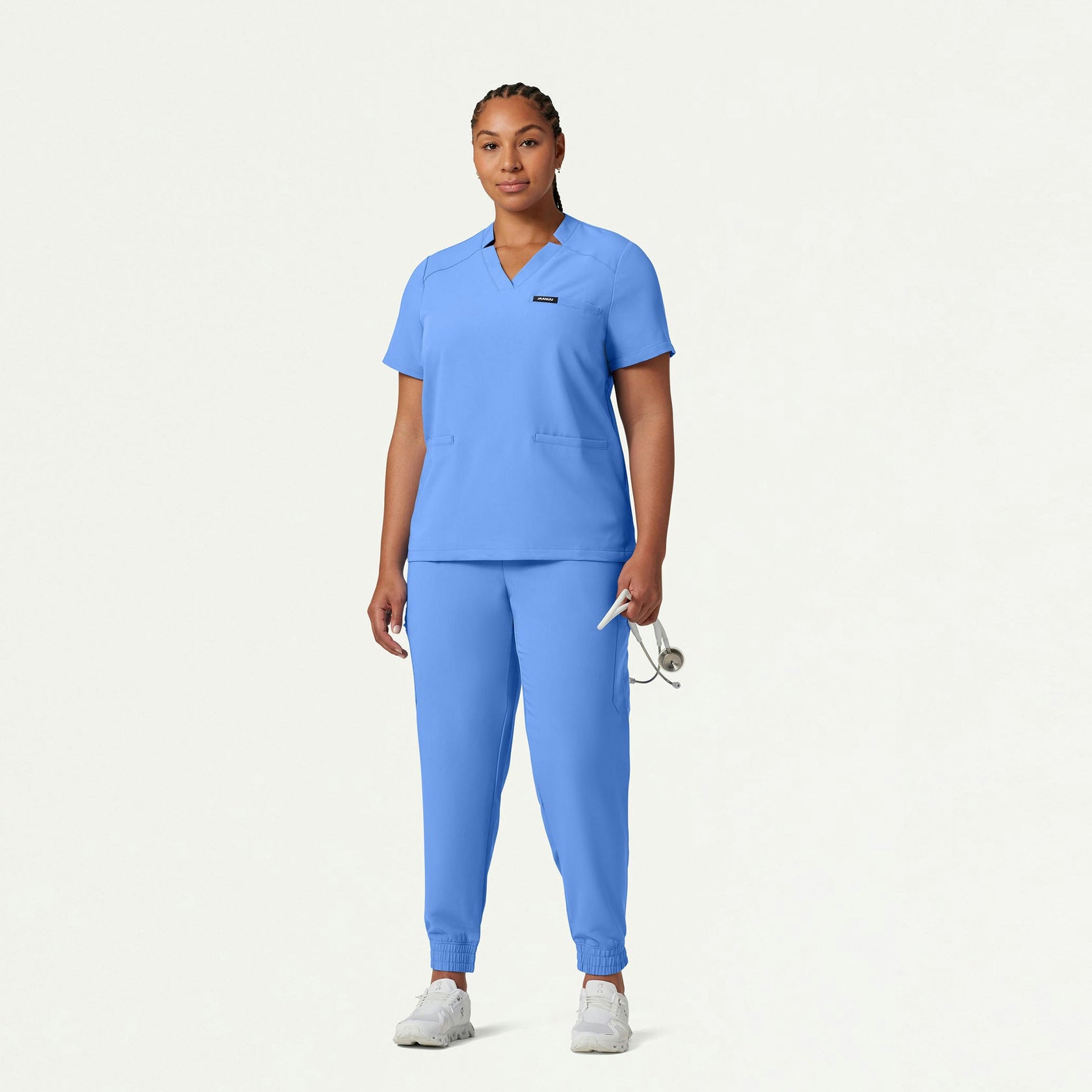 Helia Notched V-Neck Scrub Top - Ceil Blue - WOMEN'S TOPS - Jaanuu