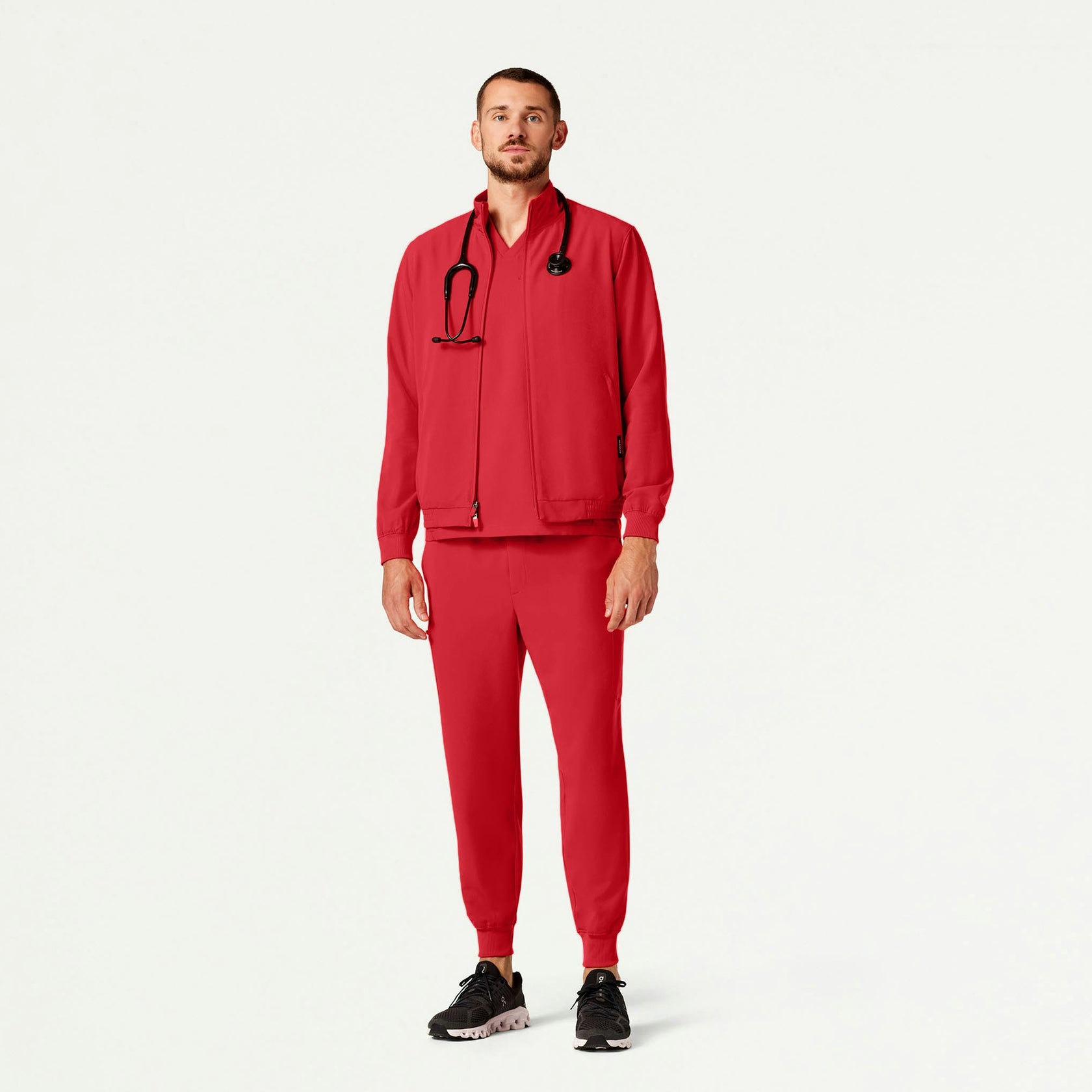 Wolfe Everyday 6-Pocket Scrub Jacket - Brilliant Red - MEN'S JACKETS - Jaanuu