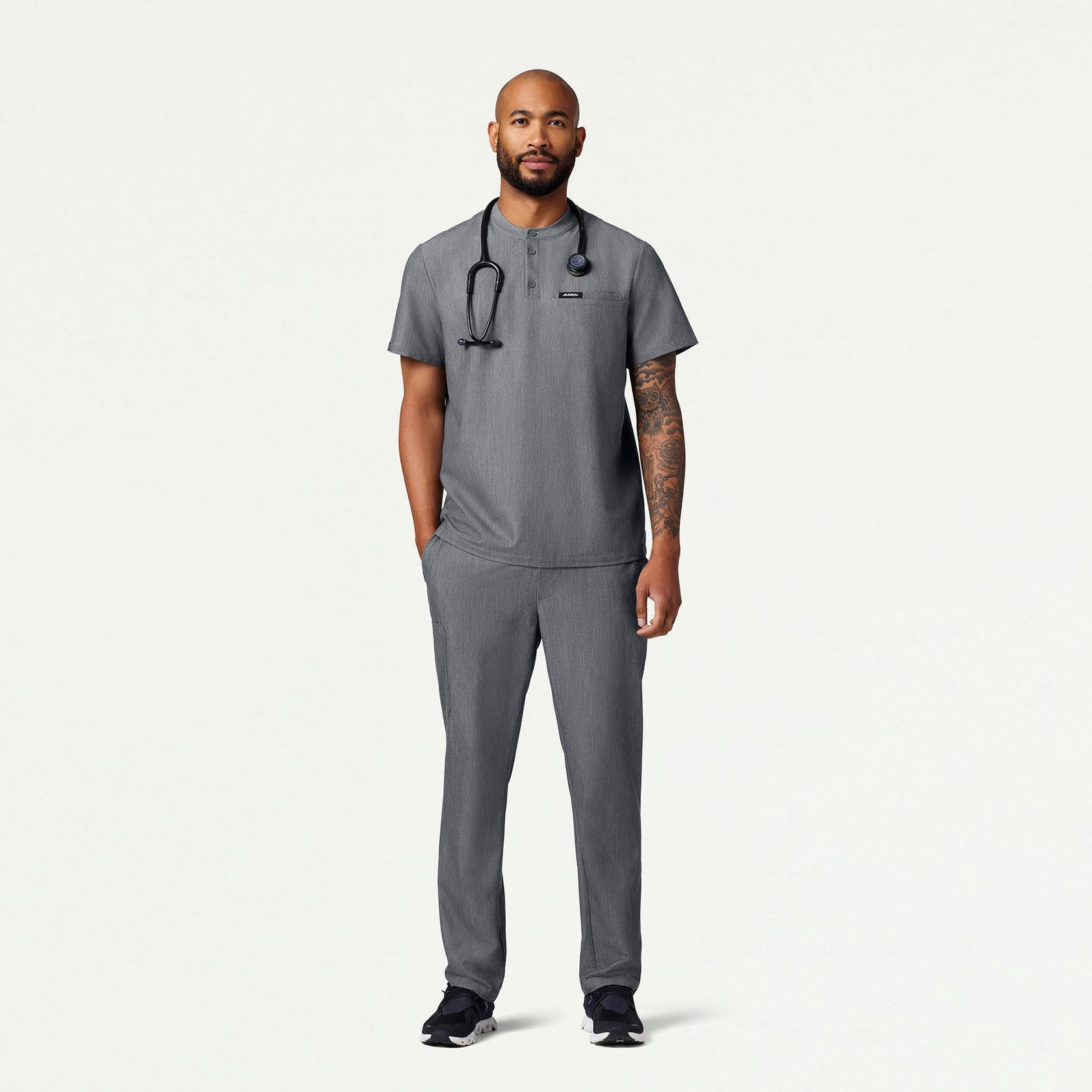 Reeve Henley Scrub Top - Heather Gray - MEN'S TOPS - Jaanuu