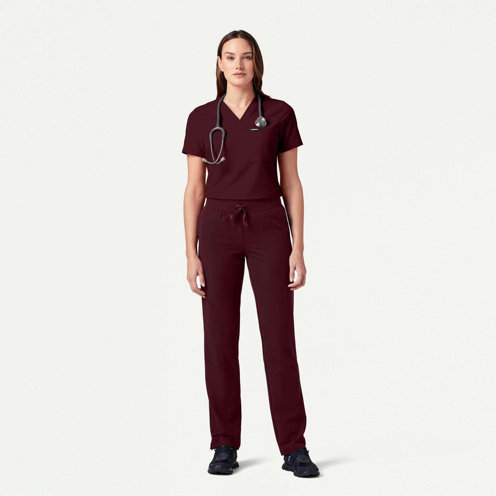 Rhena Slim Essential 1-Pocket Scrub Top - Burgundy - WOMEN'S TOPS - Jaanuu