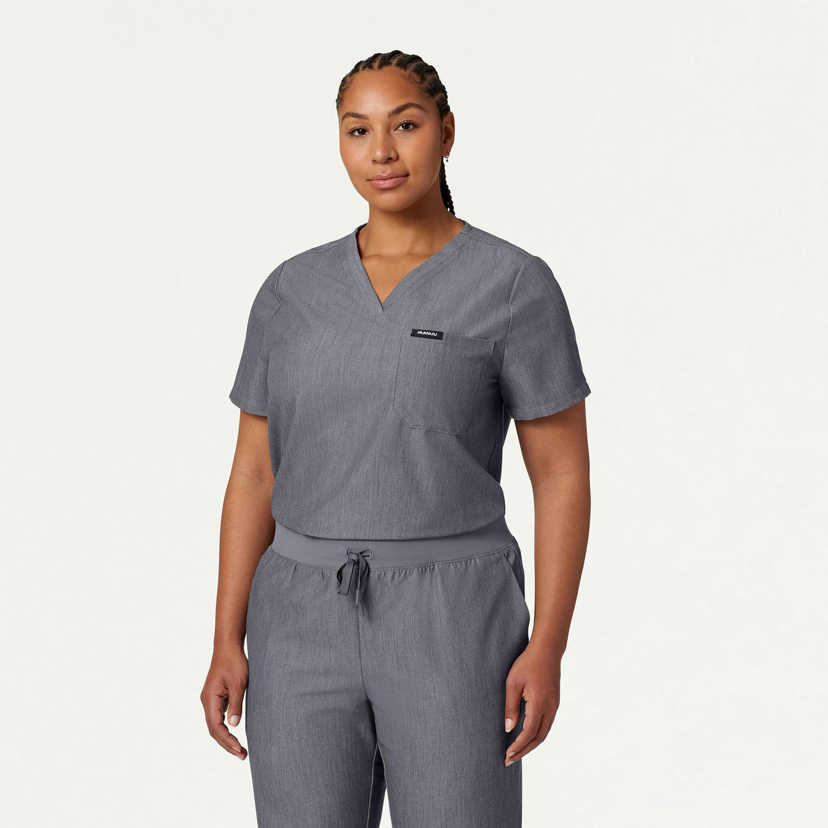 Rhena Essential 1-Pocket Scrub Top - Heather Gray - WOMEN'S TOPS - Jaanuu