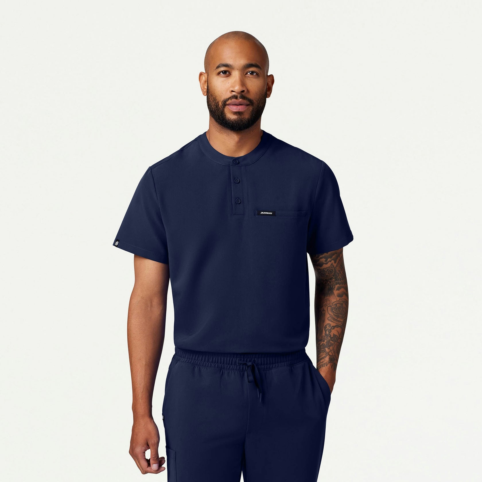 Reeve Henley Scrub Top - Midnight Navy - MEN'S TOPS - Jaanuu