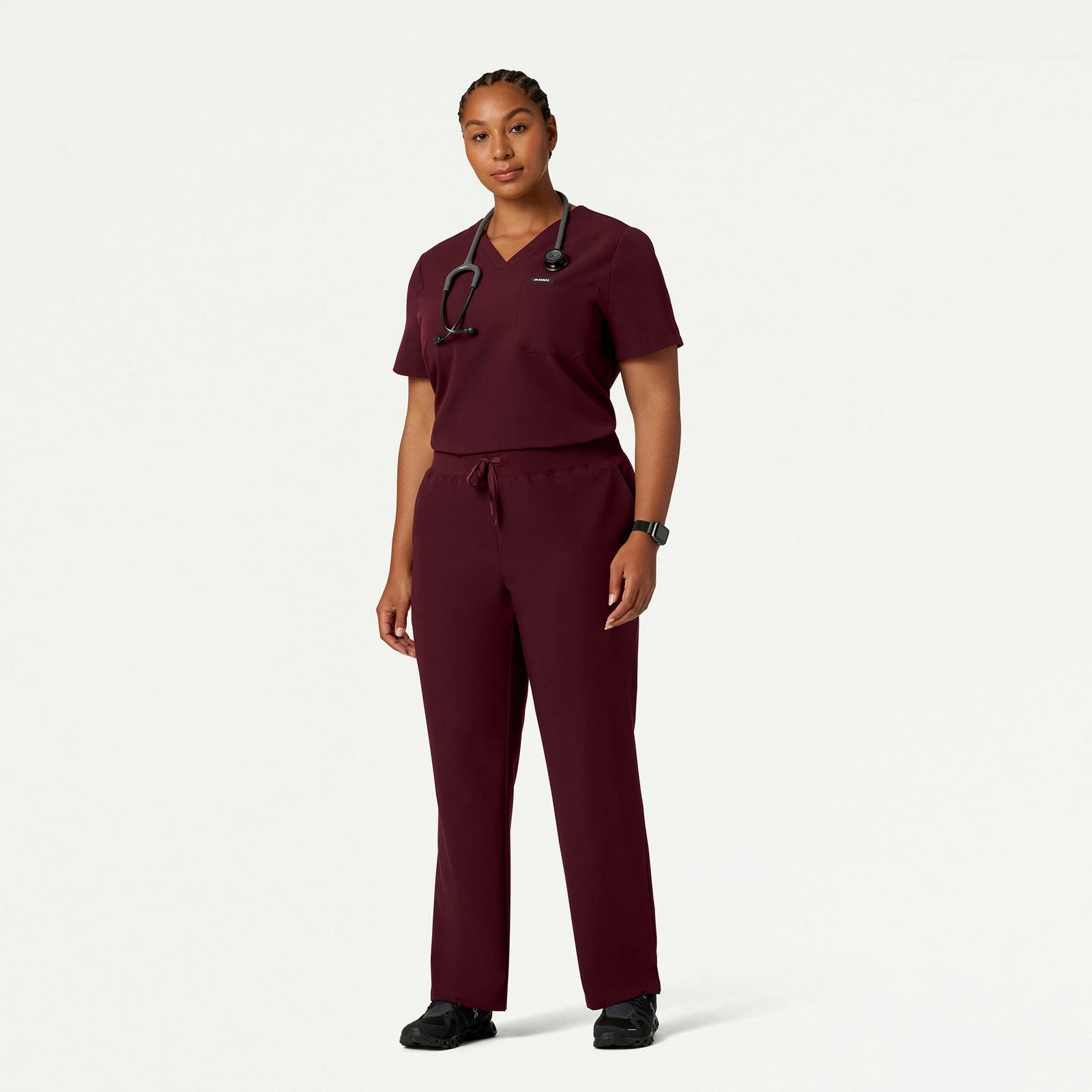 Rhena Essential 1-Pocket Scrub Top - Burgundy - WOMEN'S TOPS - Jaanuu