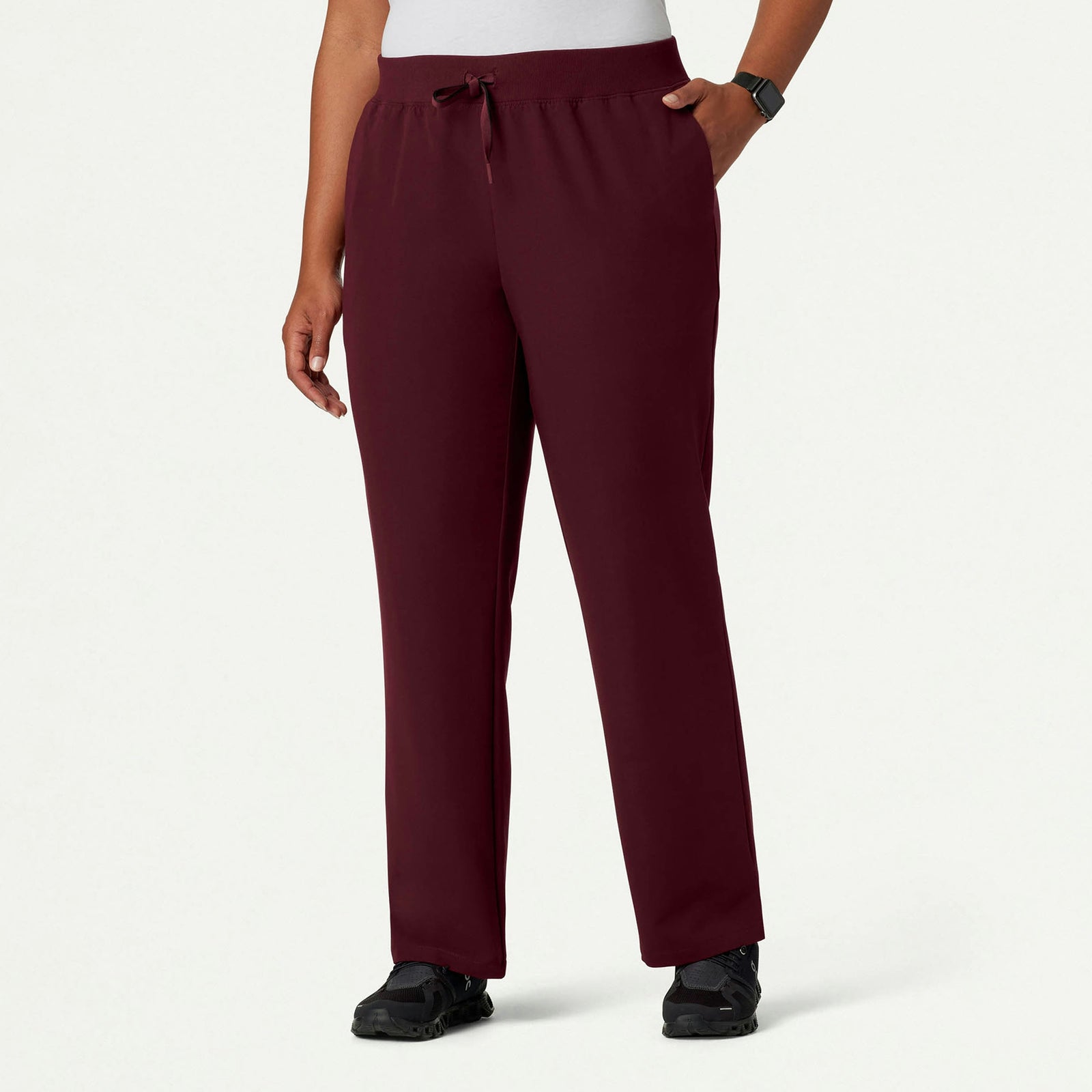 Xenos Essential Knit-Waist Scrub Pant - Burgundy - WOMEN'S PANTS - Jaanuu