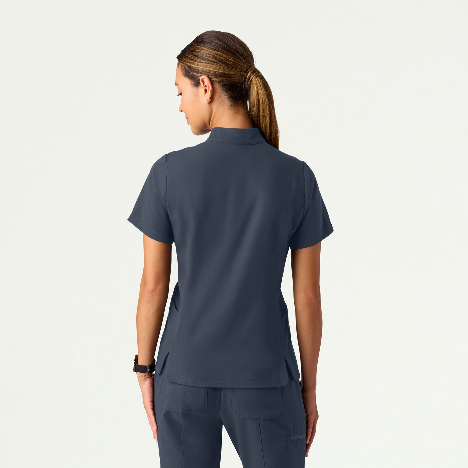 Aria Fit & Flare Mock-Neck Scrub Top - Carbon Gray - WOMEN'S TOPS - Jaanuu