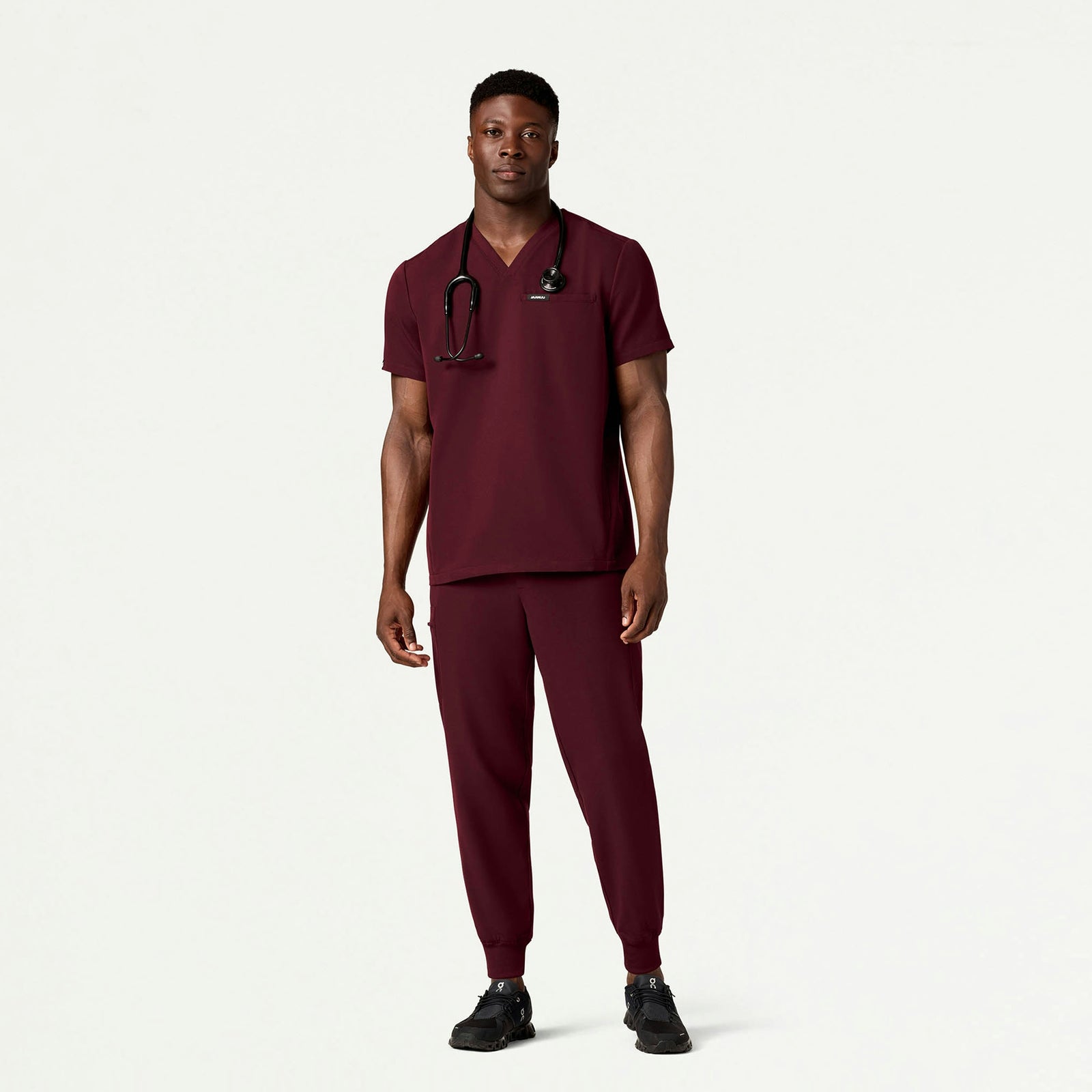 Platt 3-Pocket Scrub Top - Burgundy - MEN'S TOPS - Jaanuu