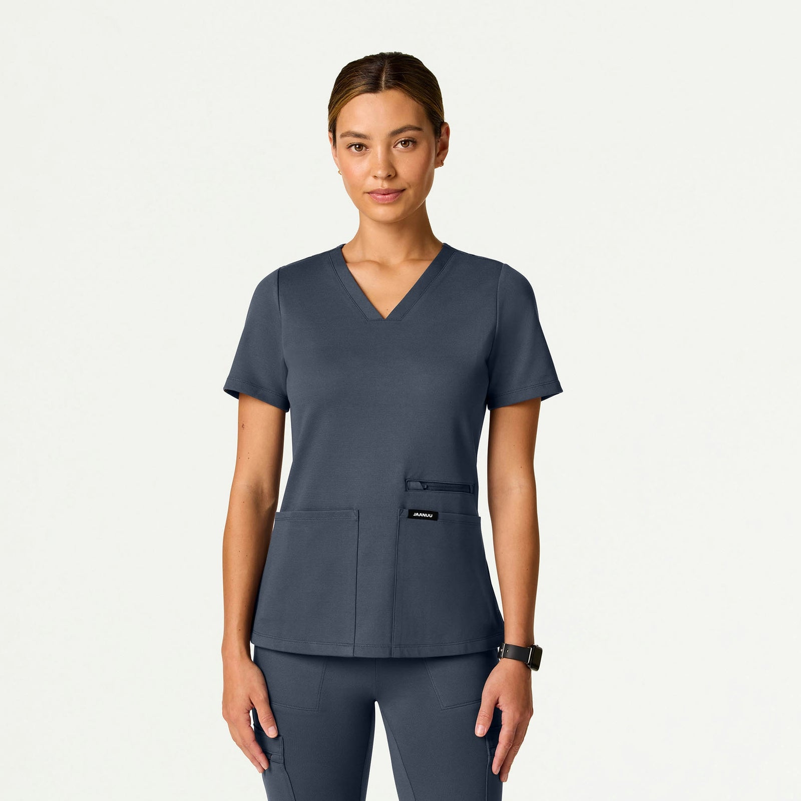 Kass Slim 4-Pocket ULTRAsoft Scrub Top - Carbon Gray - WOMEN'S TOPS - Jaanuu