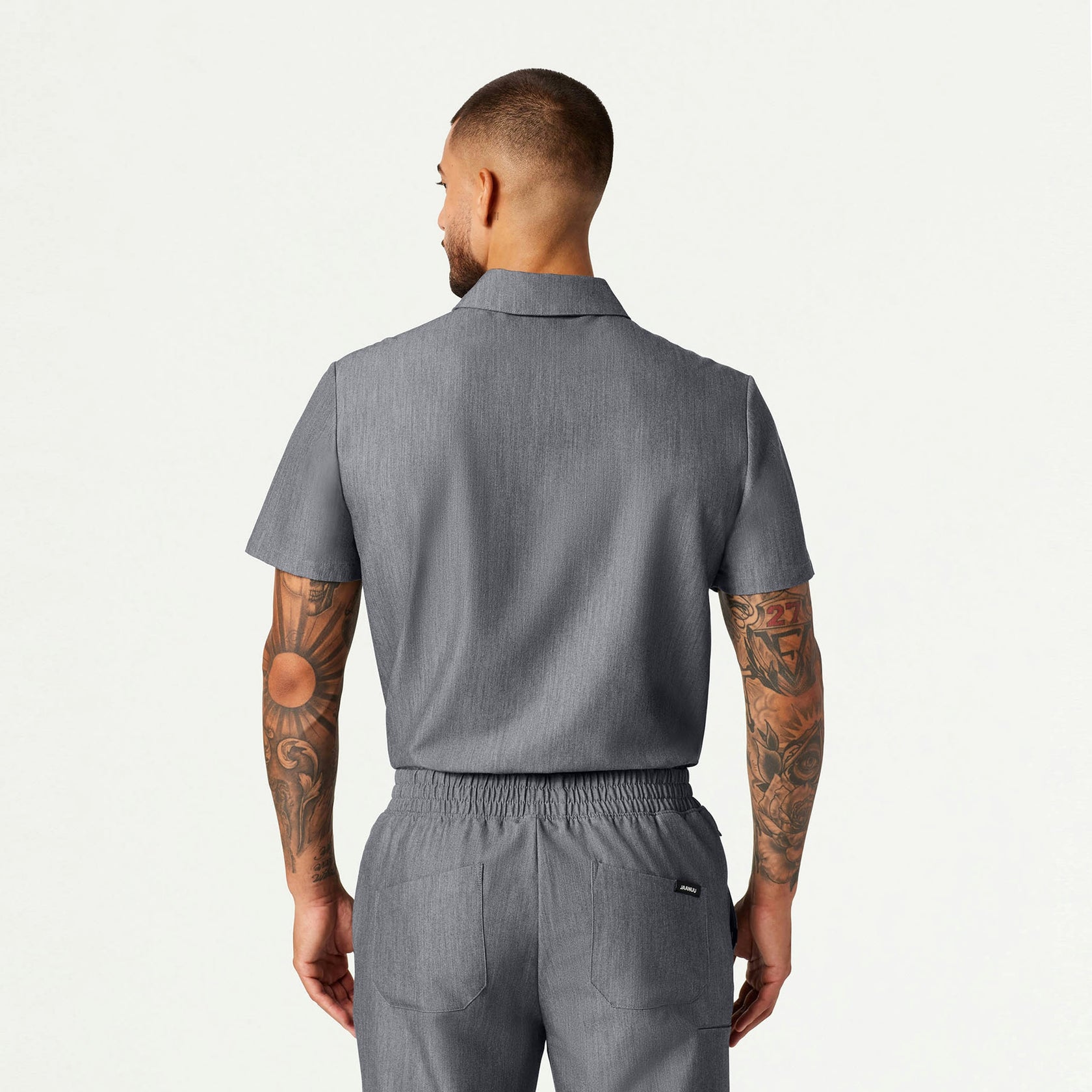 Axis Polo Scrub Top - Heather Gray - MEN'S TOPS - Jaanuu