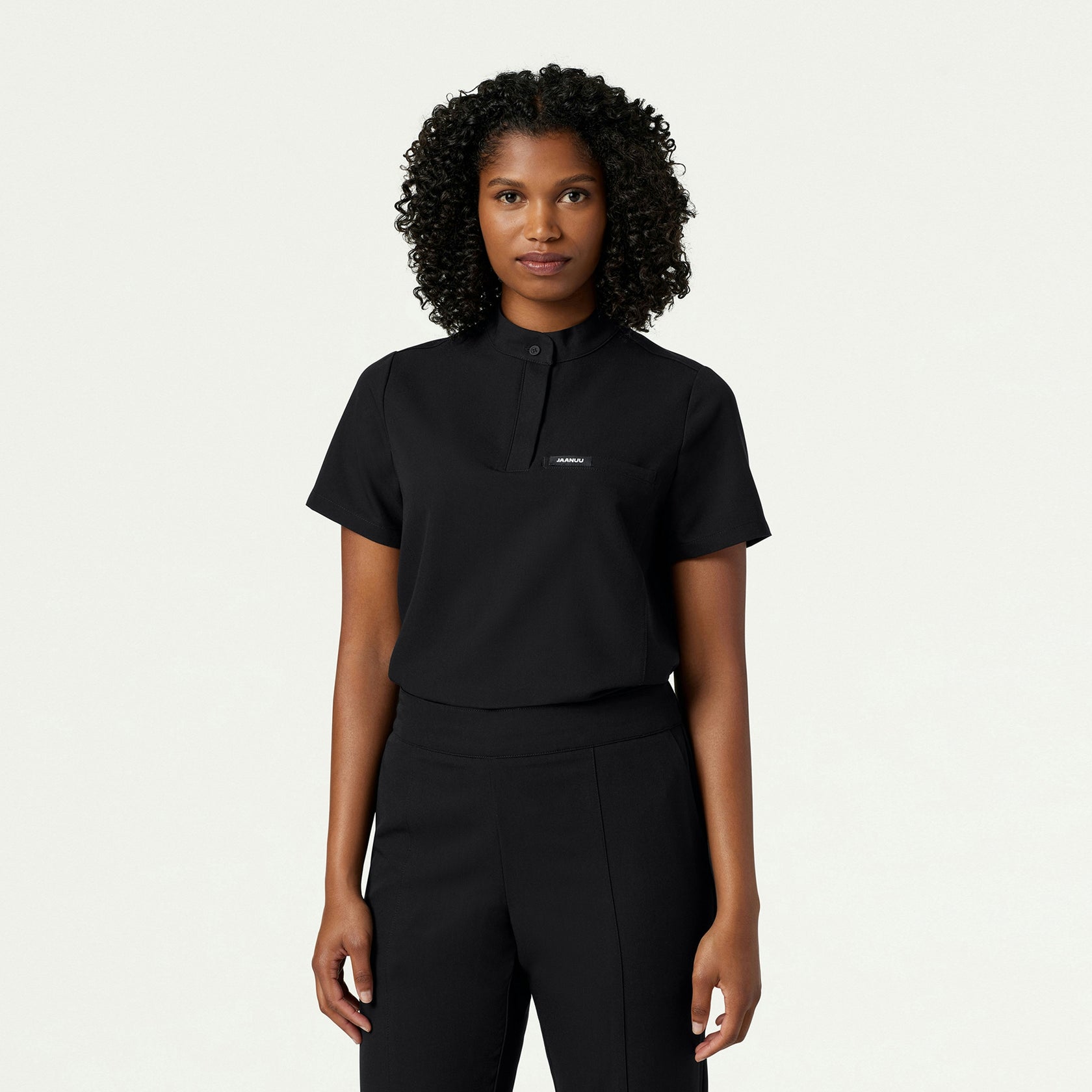 Savi Tuck-In Stand-Collar Scrub Top - Black - WOMEN'S TOPS - Jaanuu