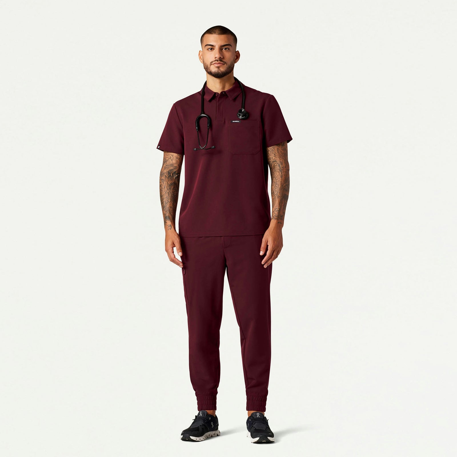 Axis Polo Scrub Top - Burgundy - MEN'S TOPS - Jaanuu