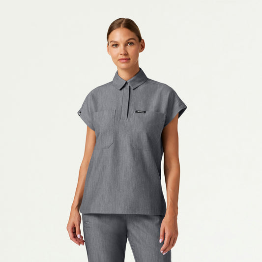 Acta Oversized 2-Pocket Scrub Top - Heather Gray - WOMEN'S TOPS - Jaanuu