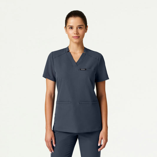 Helia Slim Notched V-Neck Scrub Top - Carbon Gray - WOMEN'S TOPS - Jaanuu