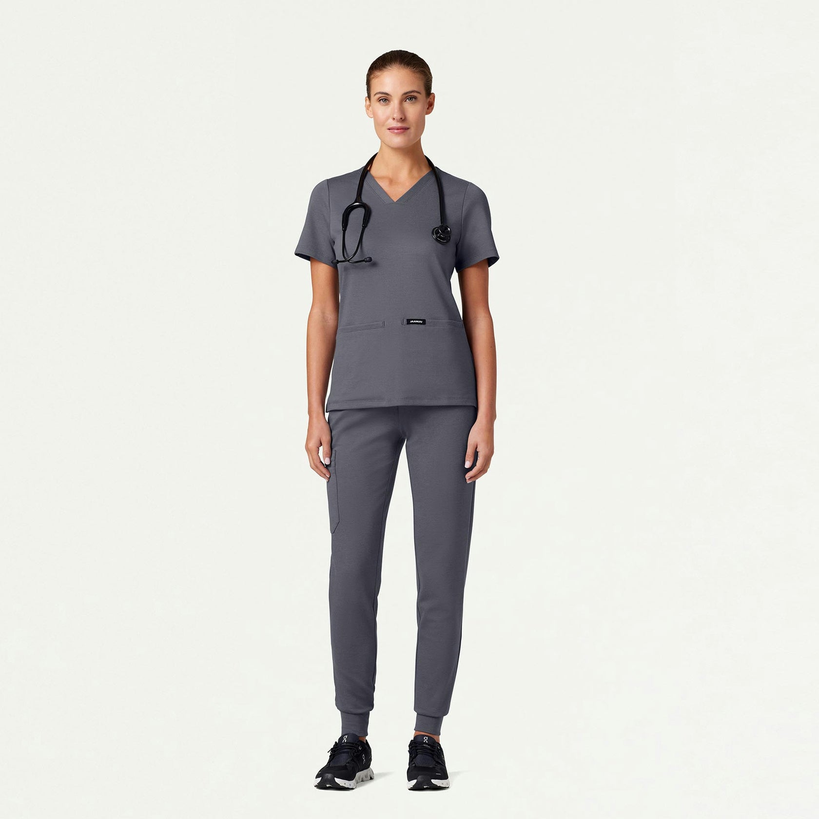 Cesi Slim ULTRAsoft Scrub Top - Heather Gray - WOMEN'S TOPS - Jaanuu