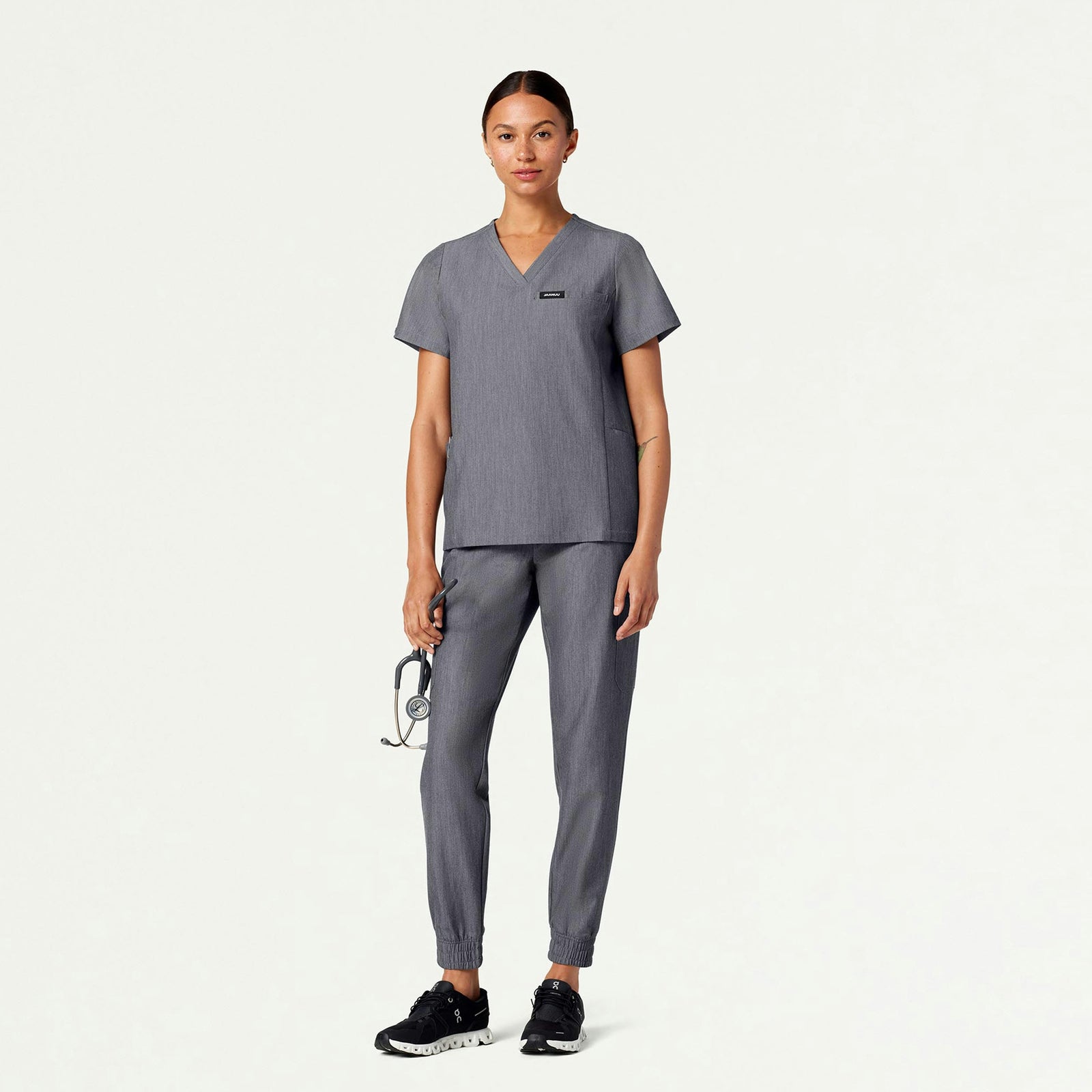 Magna 3-Pocket Scrub Top - Heather Gray - WOMEN'S TOPS - Jaanuu