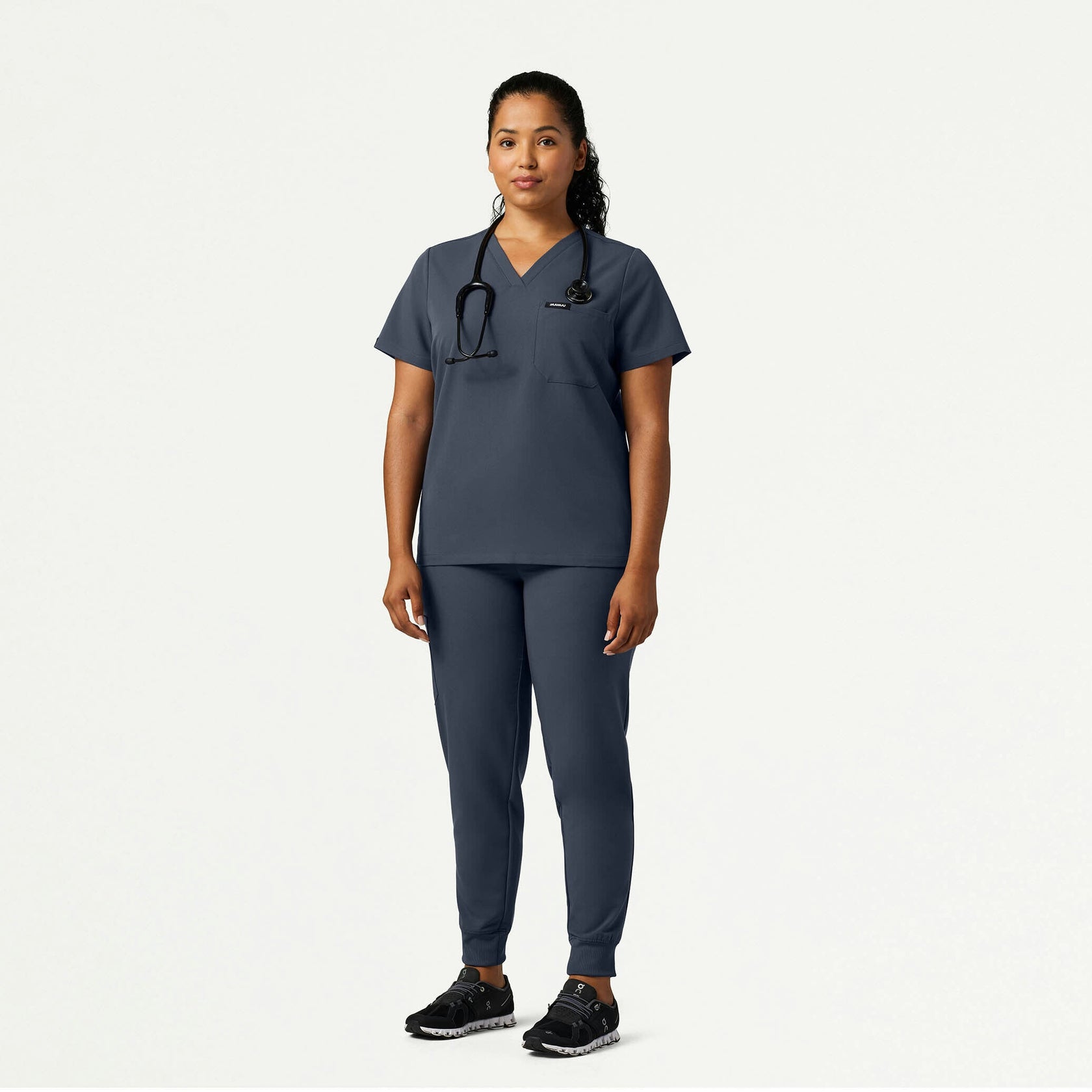 Rhena Slim Essential 1-Pocket Scrub Top - Carbon Gray - WOMEN'S TOPS - Jaanuu